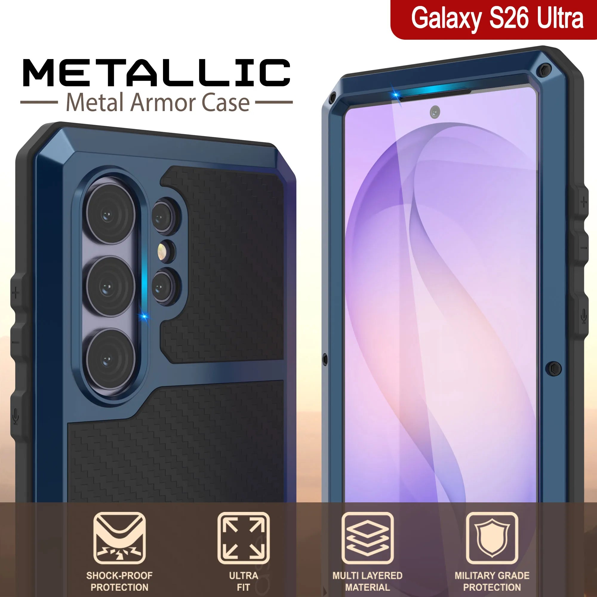 Galaxy S26 Ultra Metal Case, Heavy Duty Military Grade Armor Cover [shock proof] Full Body Hard [Blue]
