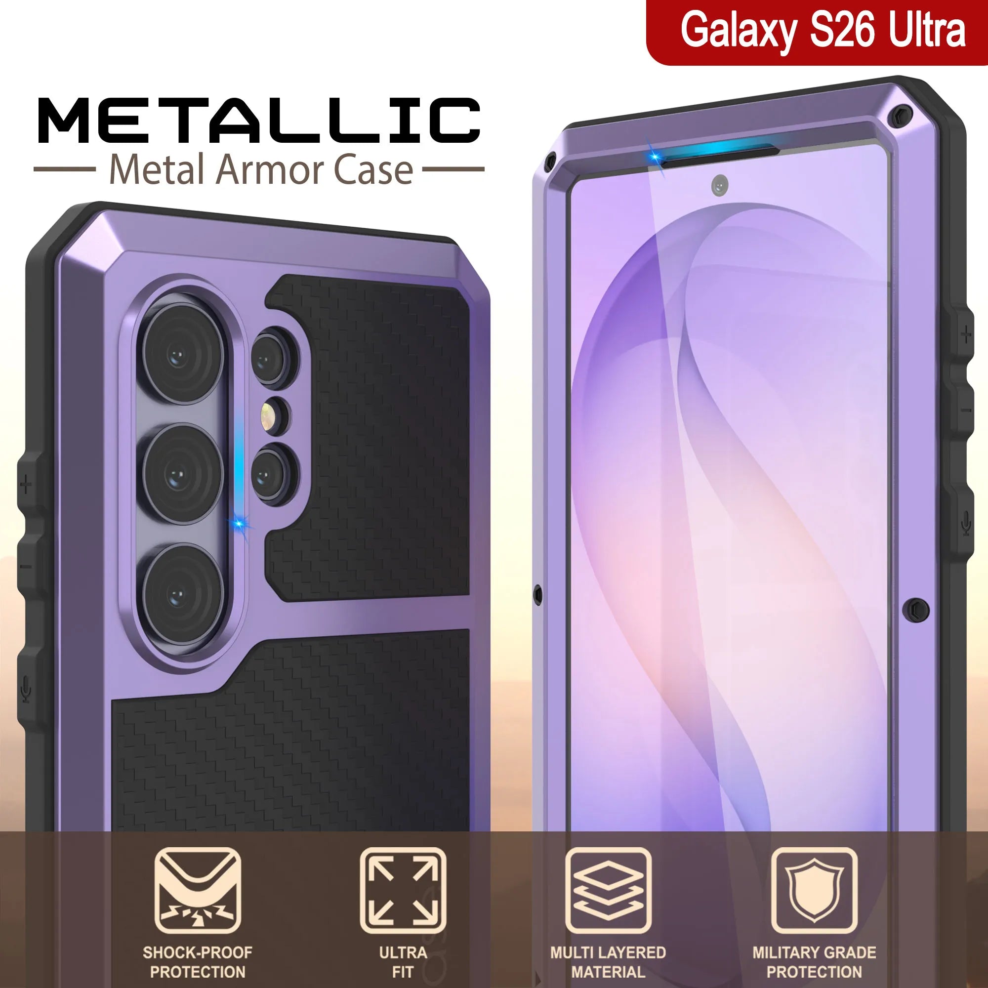 Galaxy S26 Ultra Metal Case, Heavy Duty Military Grade Armor Cover [shock proof] Full Body Hard [Purple]