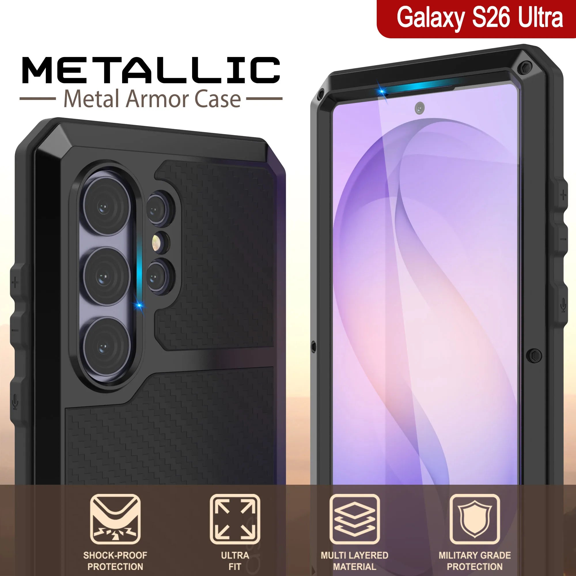 Galaxy S26 Ultra Metal Case, Heavy Duty Military Grade Armor Cover [shock proof] Full Body Hard [Black]