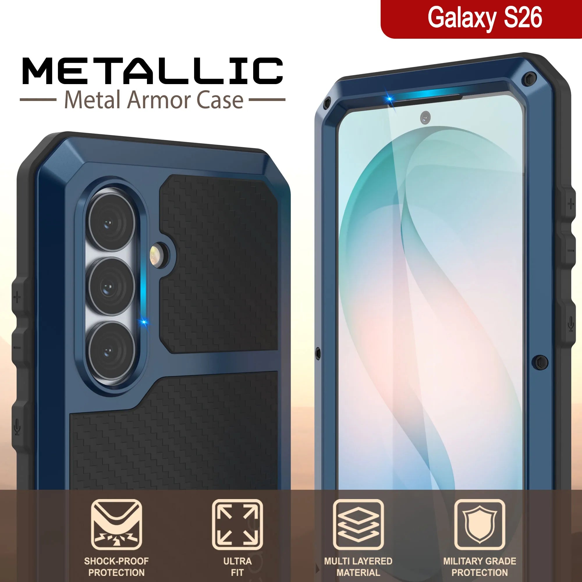 Galaxy S26 Metal Case, Heavy Duty Military Grade Armor Cover [shock proof] Full Body Hard [Blue]