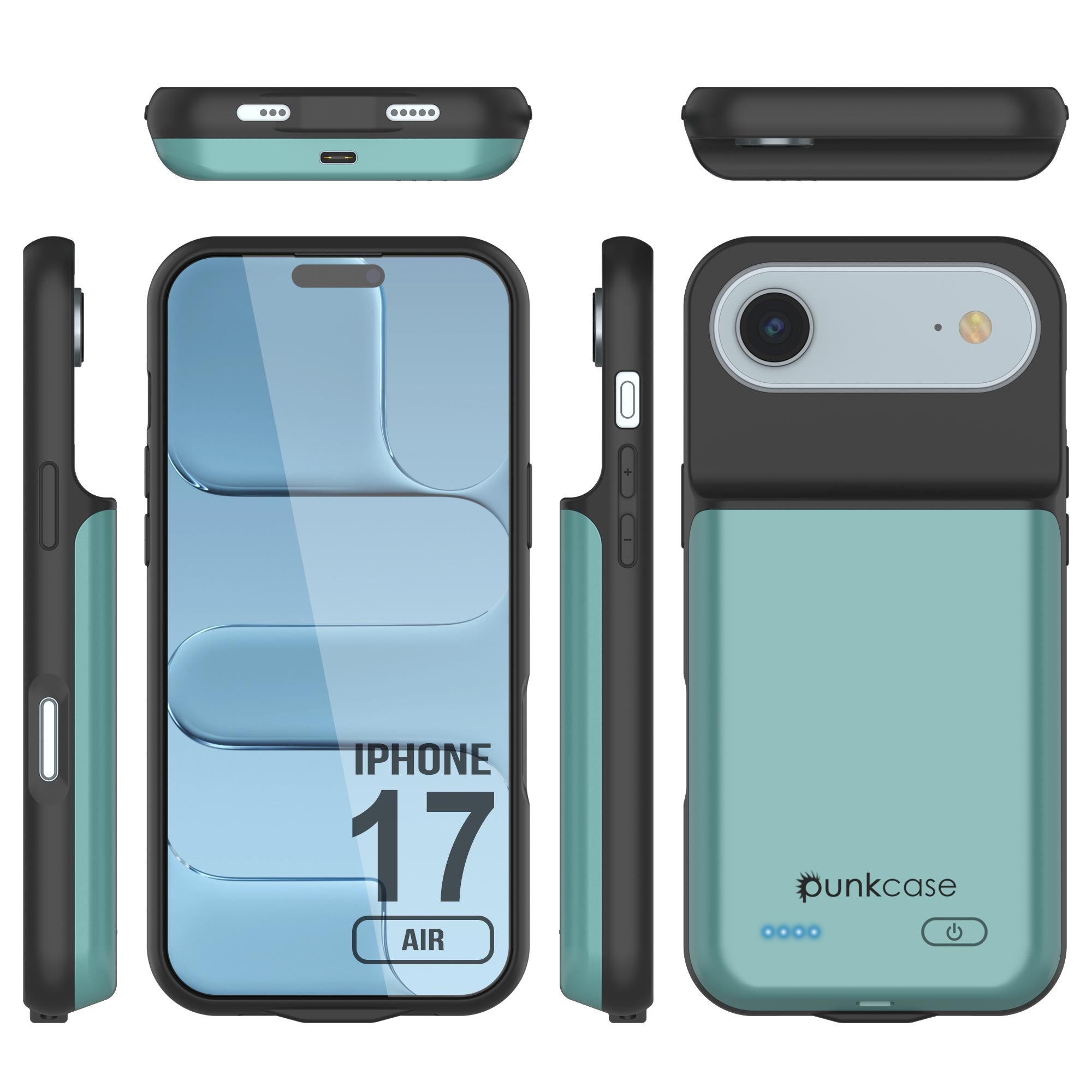 iPhone 17 Air Battery Case, PunkJuice 6000mah Fast Charging Case [Teal]