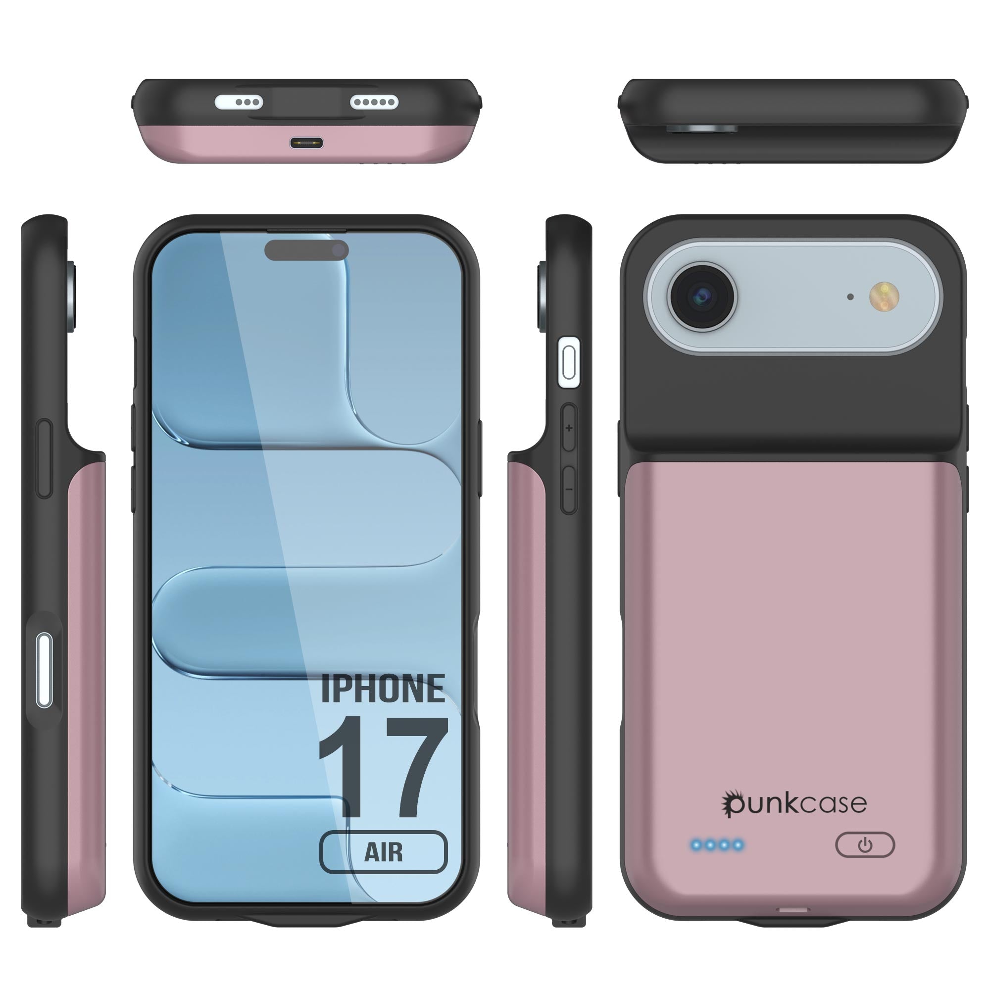 iPhone 17 Air Battery Case, PunkJuice 6000mah Fast Charging Case [Rose-Gold]