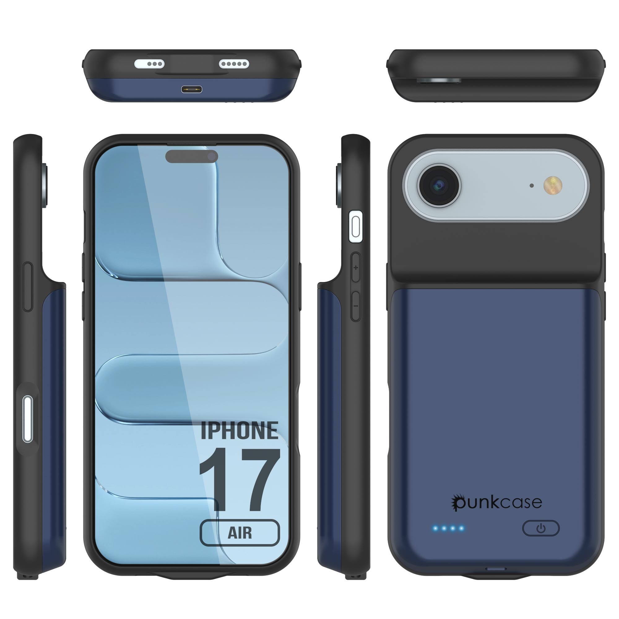iPhone 17 Air Battery Case, PunkJuice 6000mah Fast Charging Case [Navy Blue]