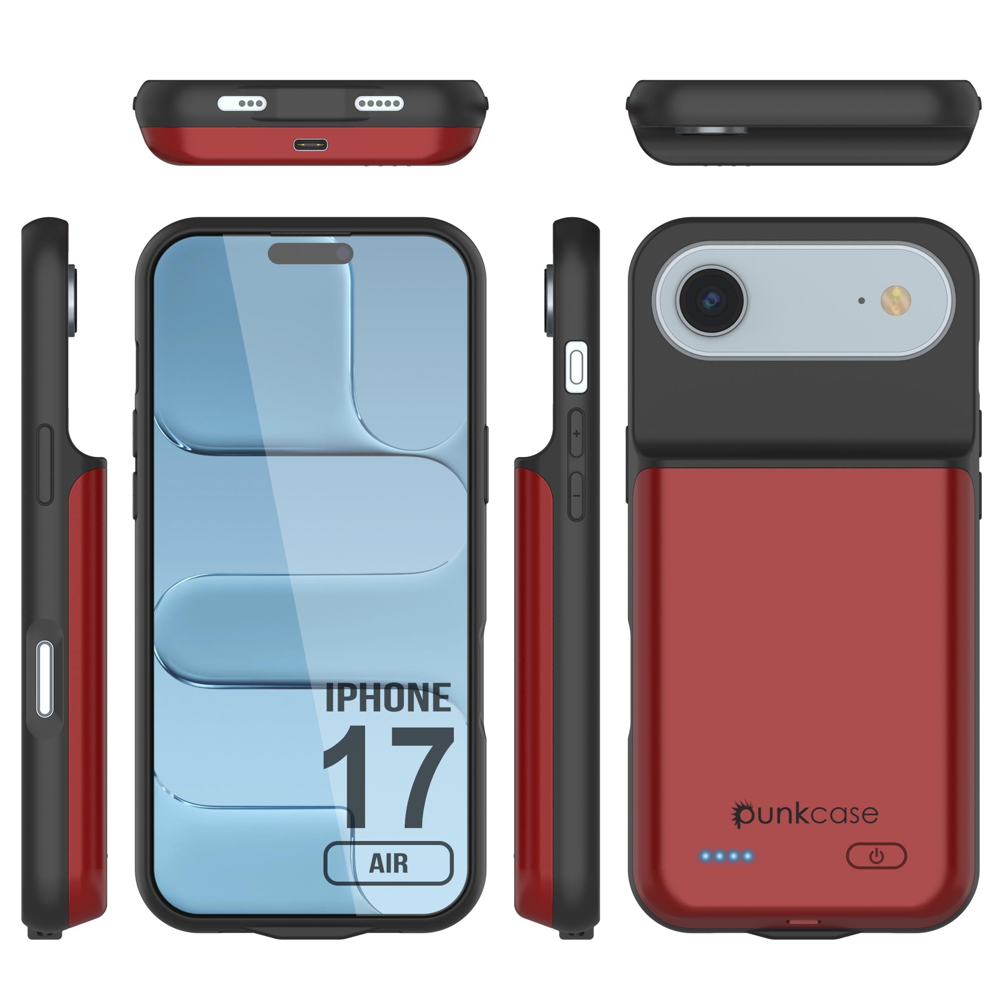 iPhone 17 Air Battery Case, PunkJuice 6000mah Fast Charging Case [Red]