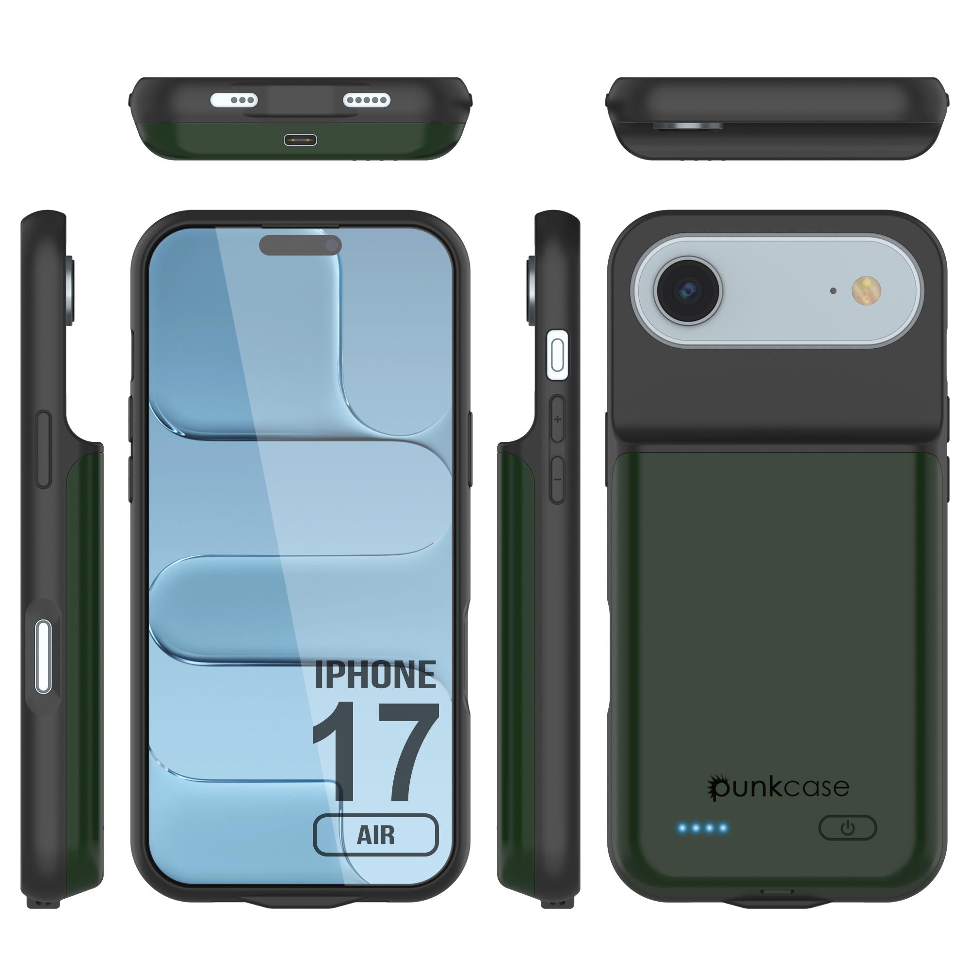 iPhone 17 Air Battery Case, PunkJuice 6000mah Fast Charging Case [Green]