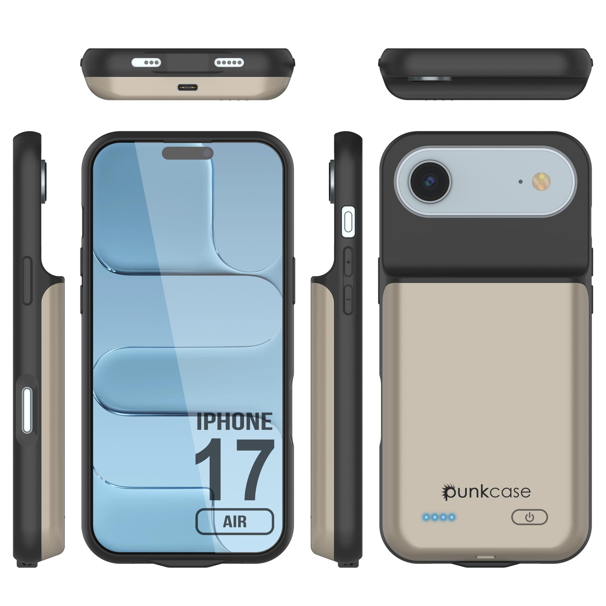 iPhone 17 Air Battery Case, PunkJuice 6000mah Fast Charging Case [Gold]