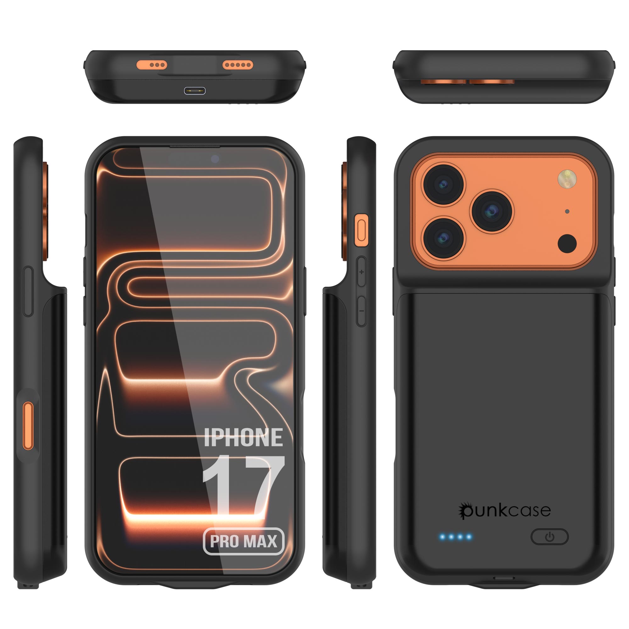 iPhone 17 Pro Max Battery Case, PunkJuice 6000mah Fast Charging Case [Black]