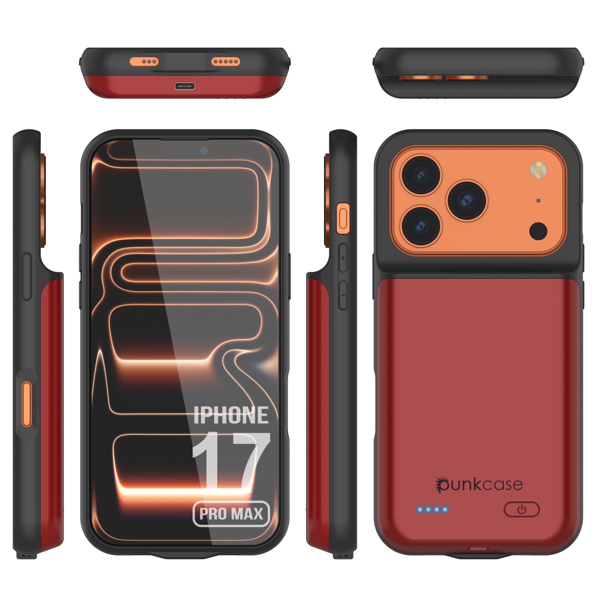 iPhone 17 Pro Max Battery Case, PunkJuice 6000mah Fast Charging Case [Red]