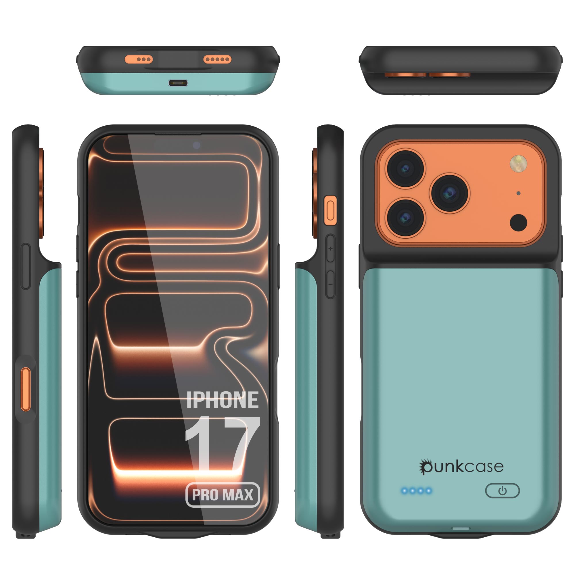 iPhone 17 Pro Max Battery Case, PunkJuice 6000mah Fast Charging Case [Teal]