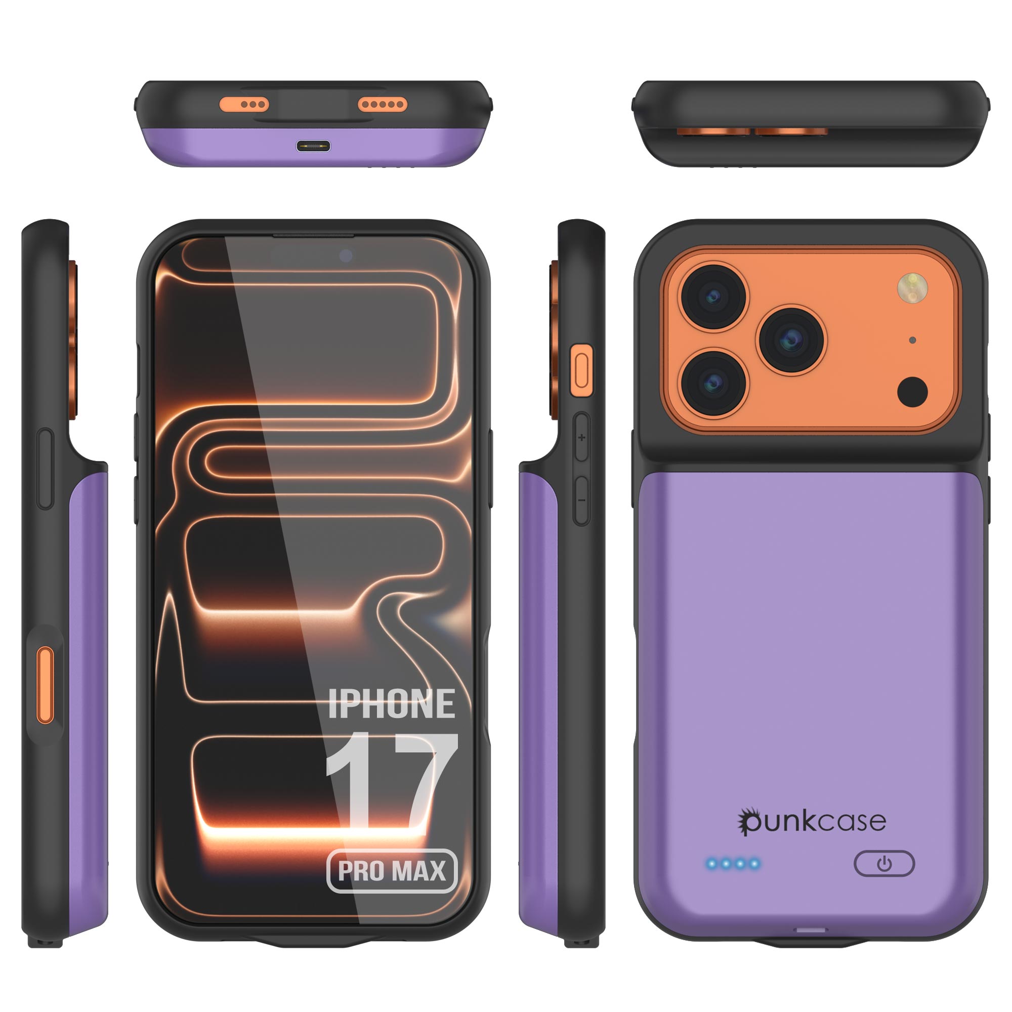 iPhone 17 Pro Max Battery Case, PunkJuice 6000mah Fast Charging Case [Purple]