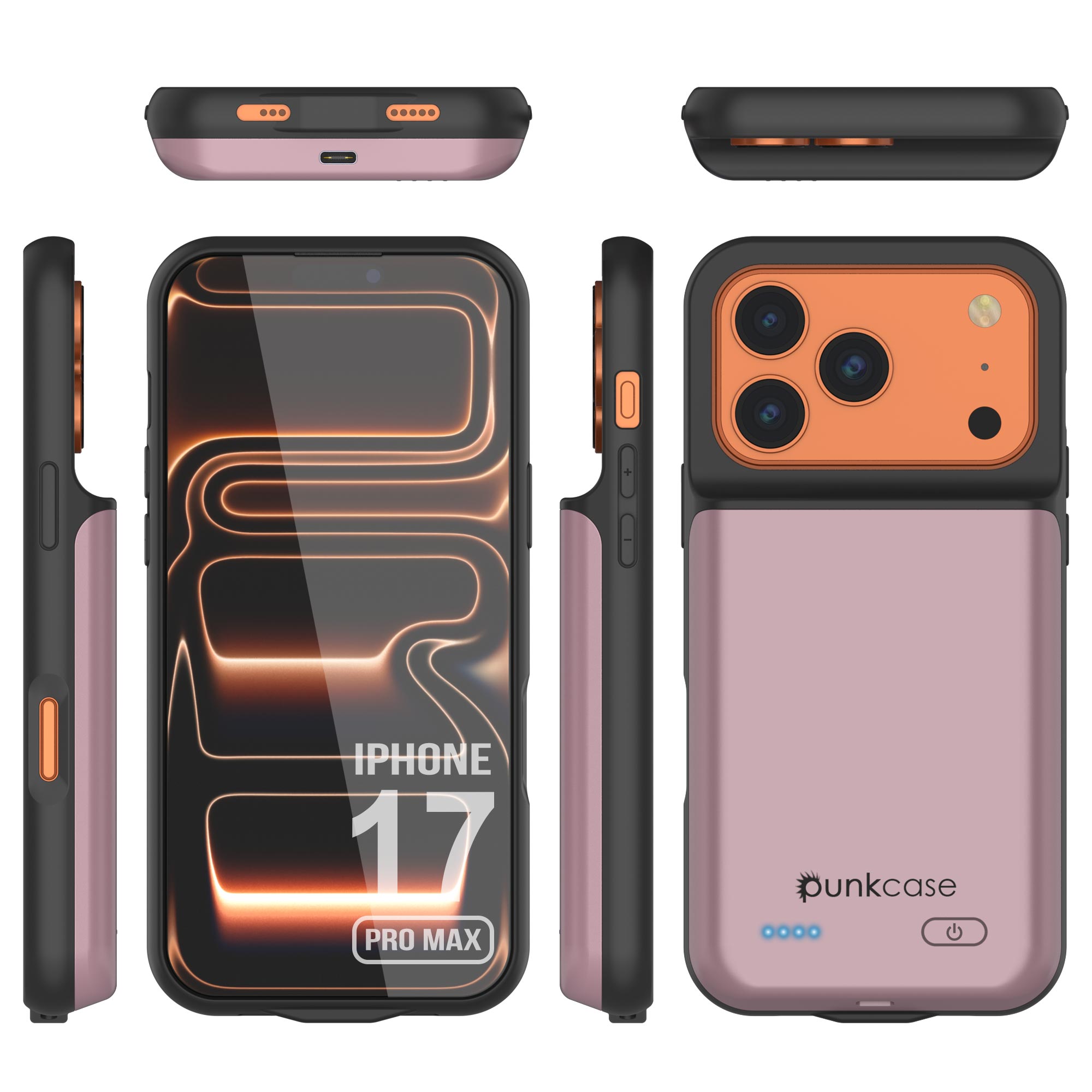 iPhone 17 Pro Max Battery Case, PunkJuice 6000mah Fast Charging Case [Rose-Gold]