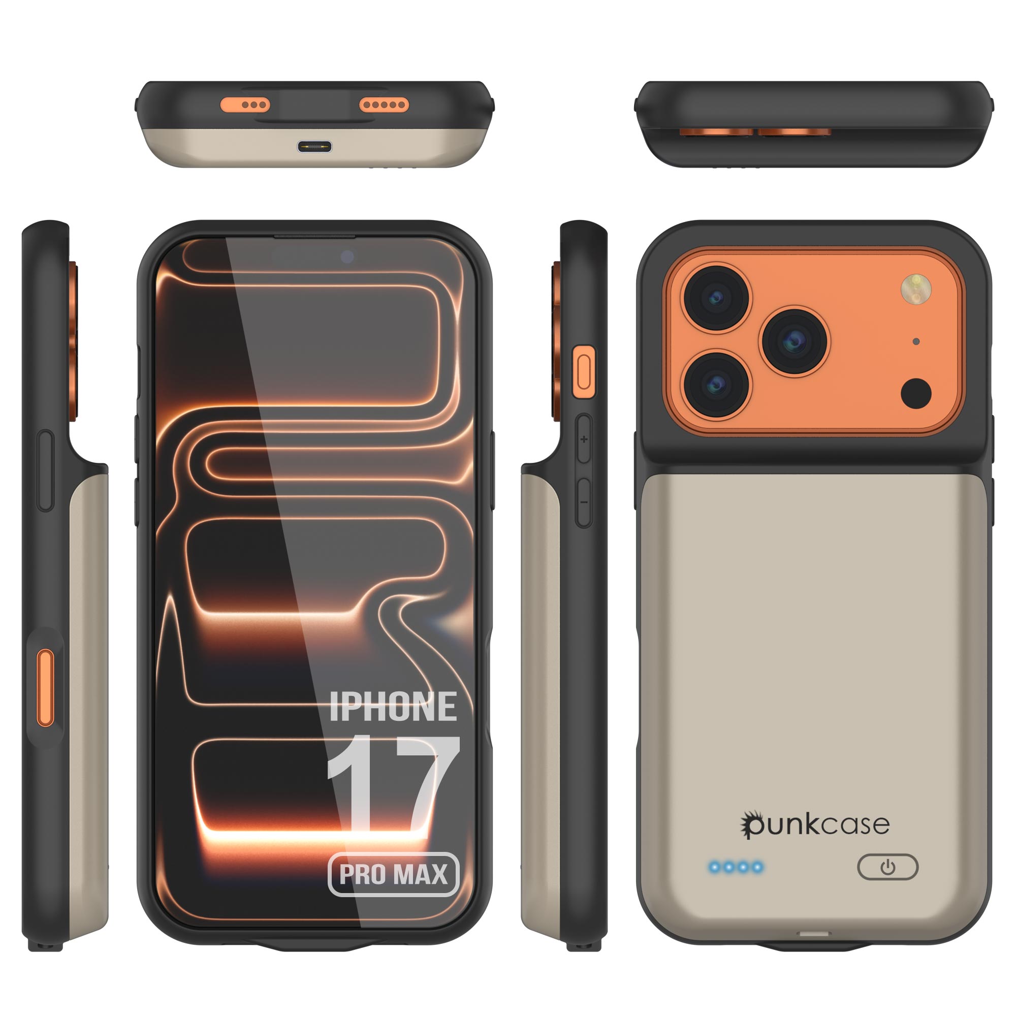 iPhone 17 Pro Max Battery Case, PunkJuice 6000mah Fast Charging Case [Gold]