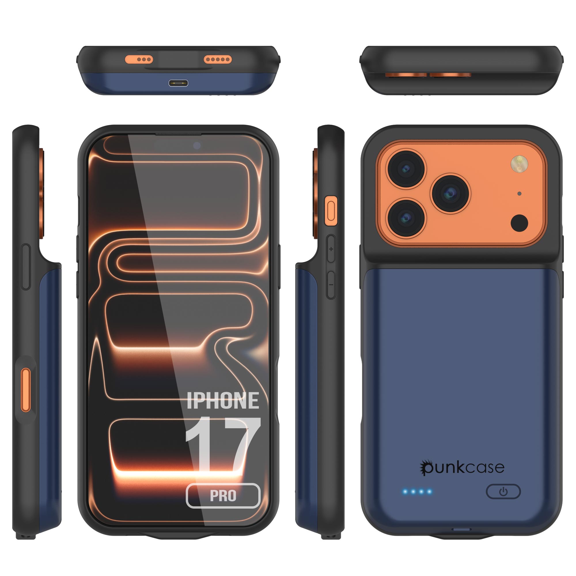 iPhone 17 Pro Battery Case, PunkJuice 5000mAH Fast Charging Case [Navy Blue]