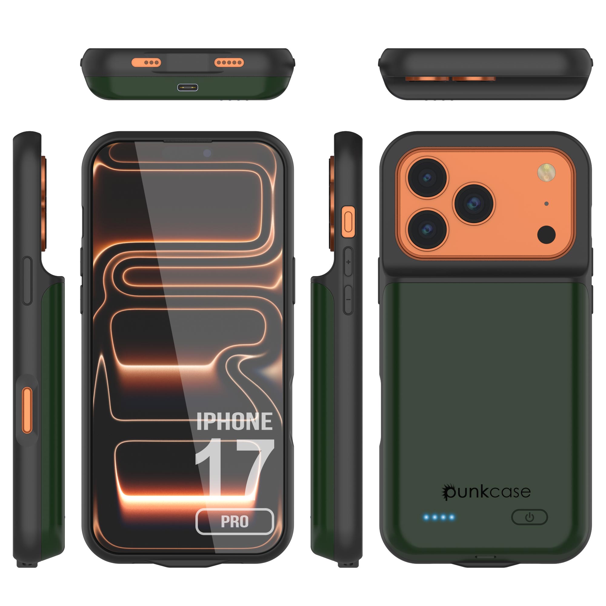 iPhone 17 Pro Battery Case, PunkJuice 5000mAH Fast Charging Case [Green]