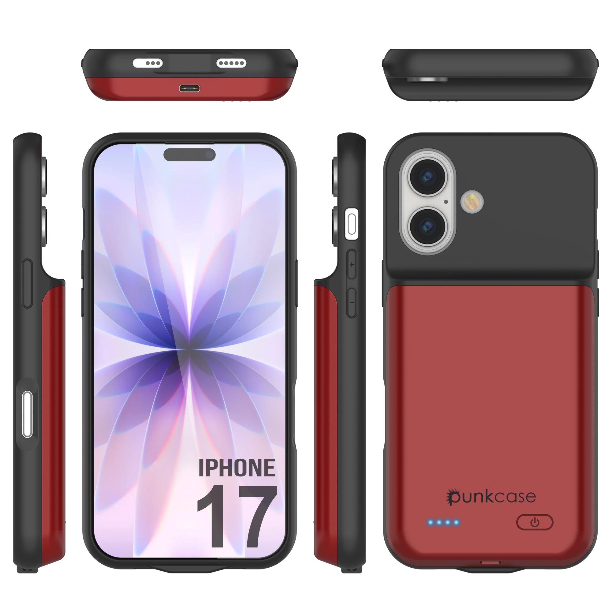iPhone 17 Battery Case, PunkJuice 5000mAH Fast Charging Case [Red]