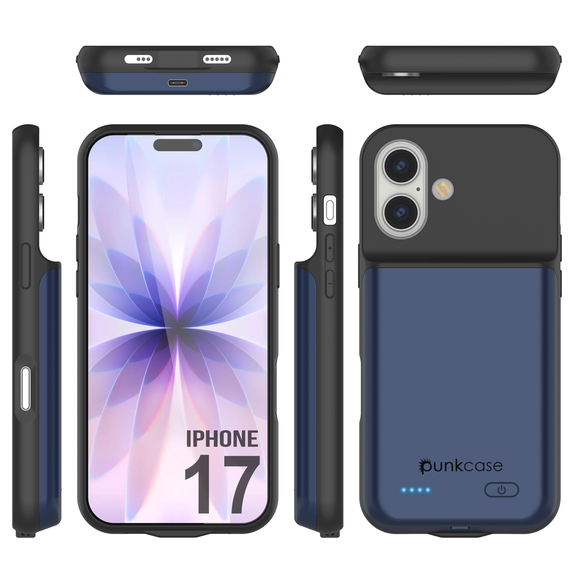 iPhone 17 Battery Case, PunkJuice 5000mAH Fast Charging Case [Navy Blue]