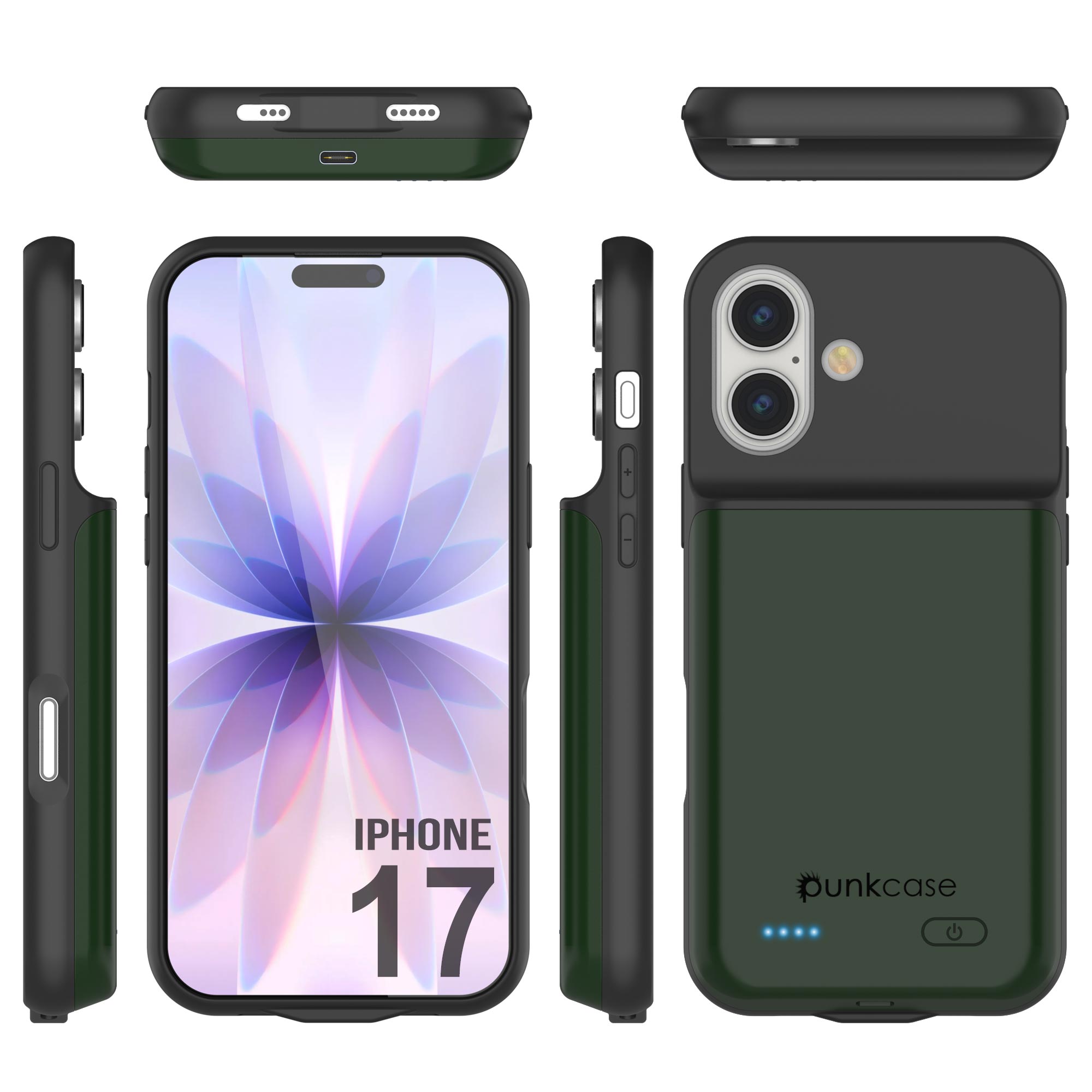 iPhone 17 Battery Case, PunkJuice 5000mAH Fast Charging Case [Green]