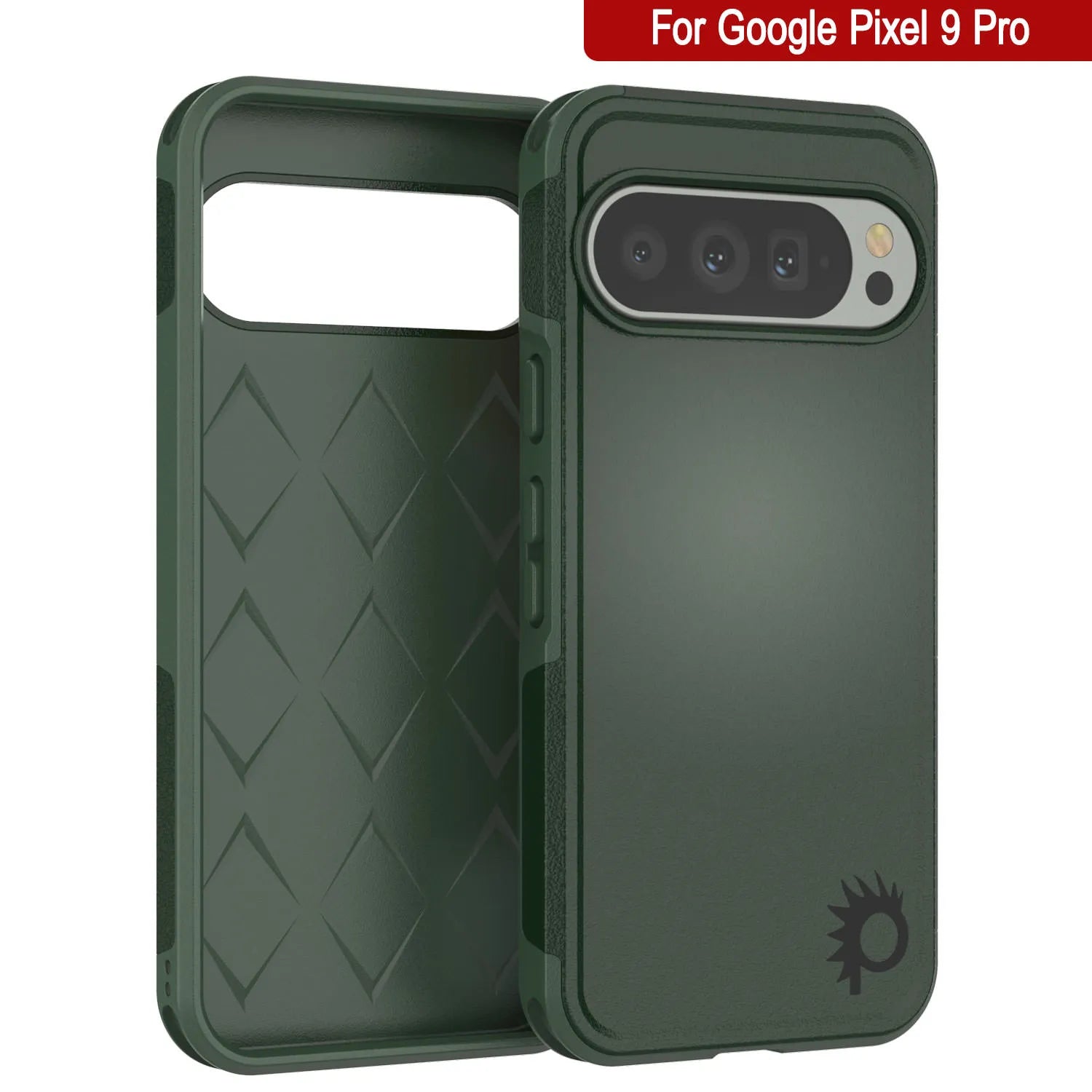 PunkCase Google Pixel 9 Pro Case, [Spartan 2.0 Series] Clear Rugged Heavy Duty Cover W/Built in Screen Protector [Dark Green]