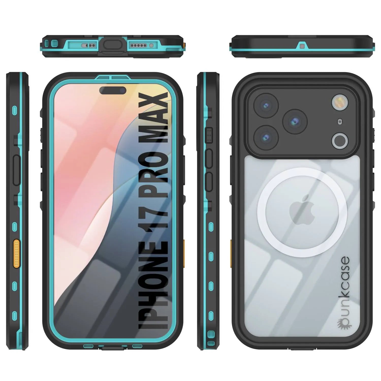 iPhone 17 Pro Max Waterproof IP68 Case, Punkcase [Teal] [StudStar Series] [Slim Fit]