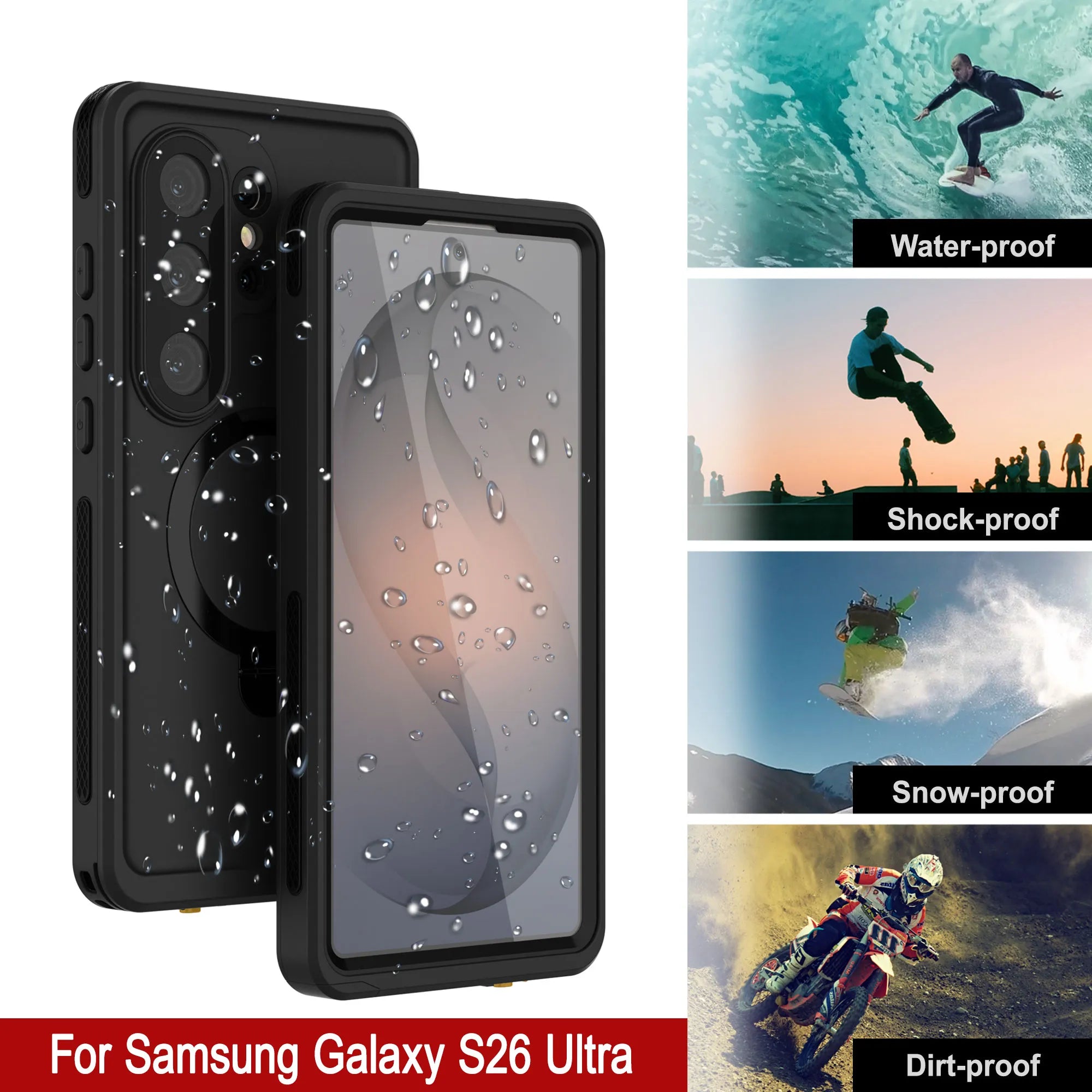 Galaxy S26 Ultra Waterproof Case [Kickstud 2.0 Series] Protective IP68 Cover W/Screen Protector & Kickstand [Black]