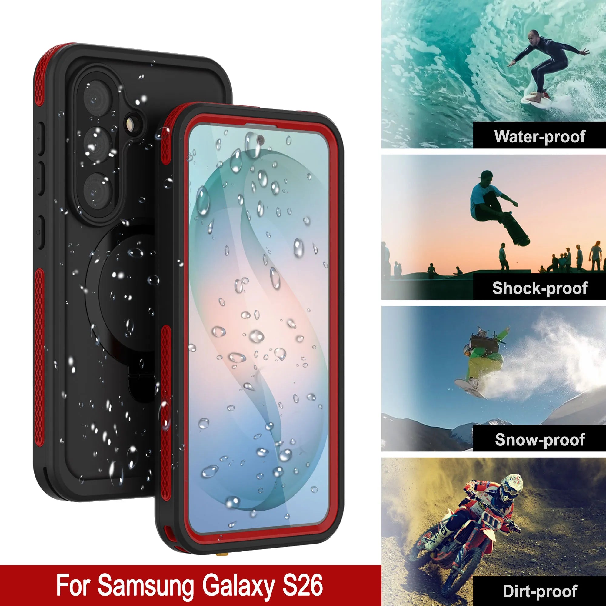 Galaxy S26 Waterproof Case [Kickstud 2.0 Series] Protective IP68 Cover W/Screen Protector & Kickstand [Red]
