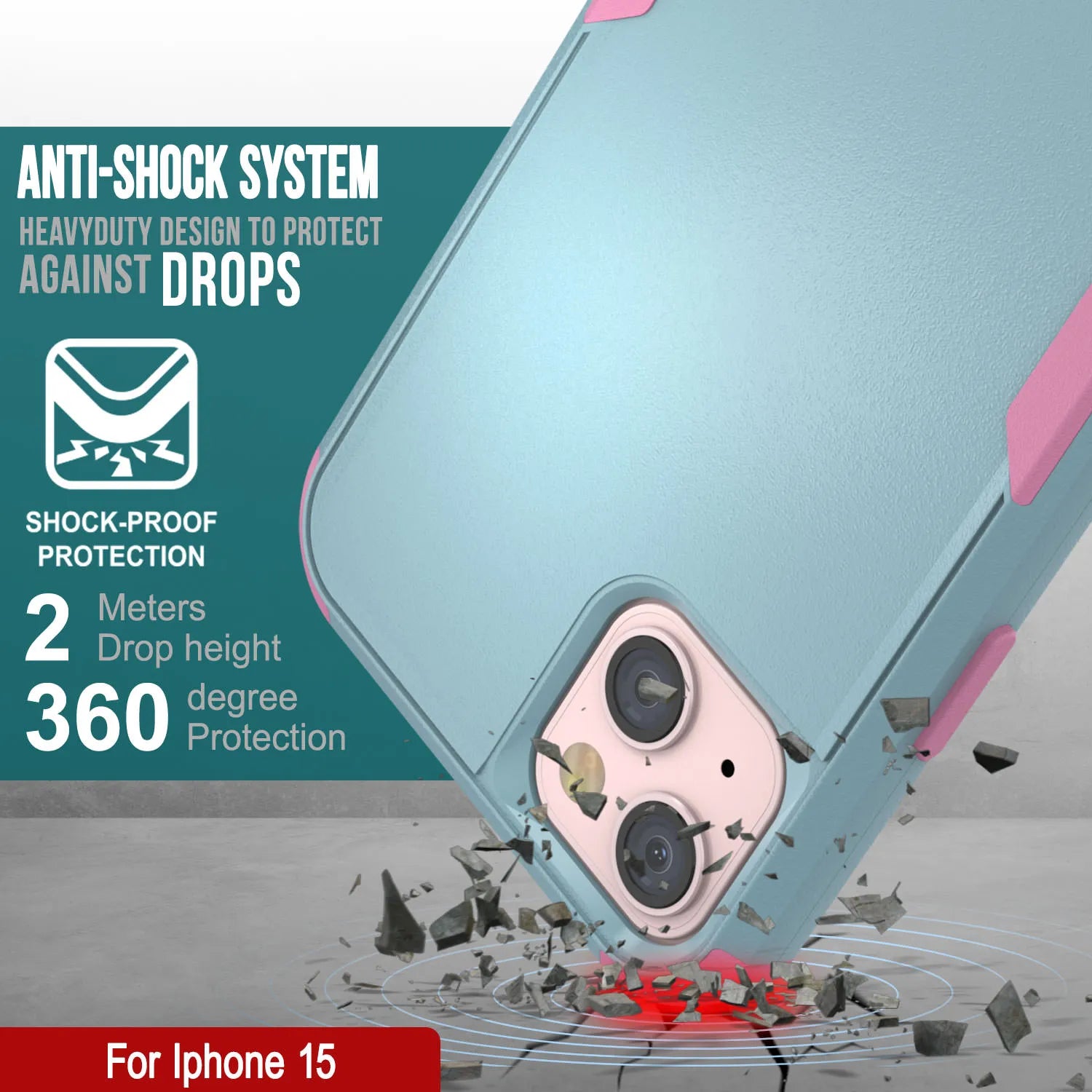 Punkcase for iPhone 15 Belt Clip Multilayer Holster Case [Patron Series] [Mint-Pink]