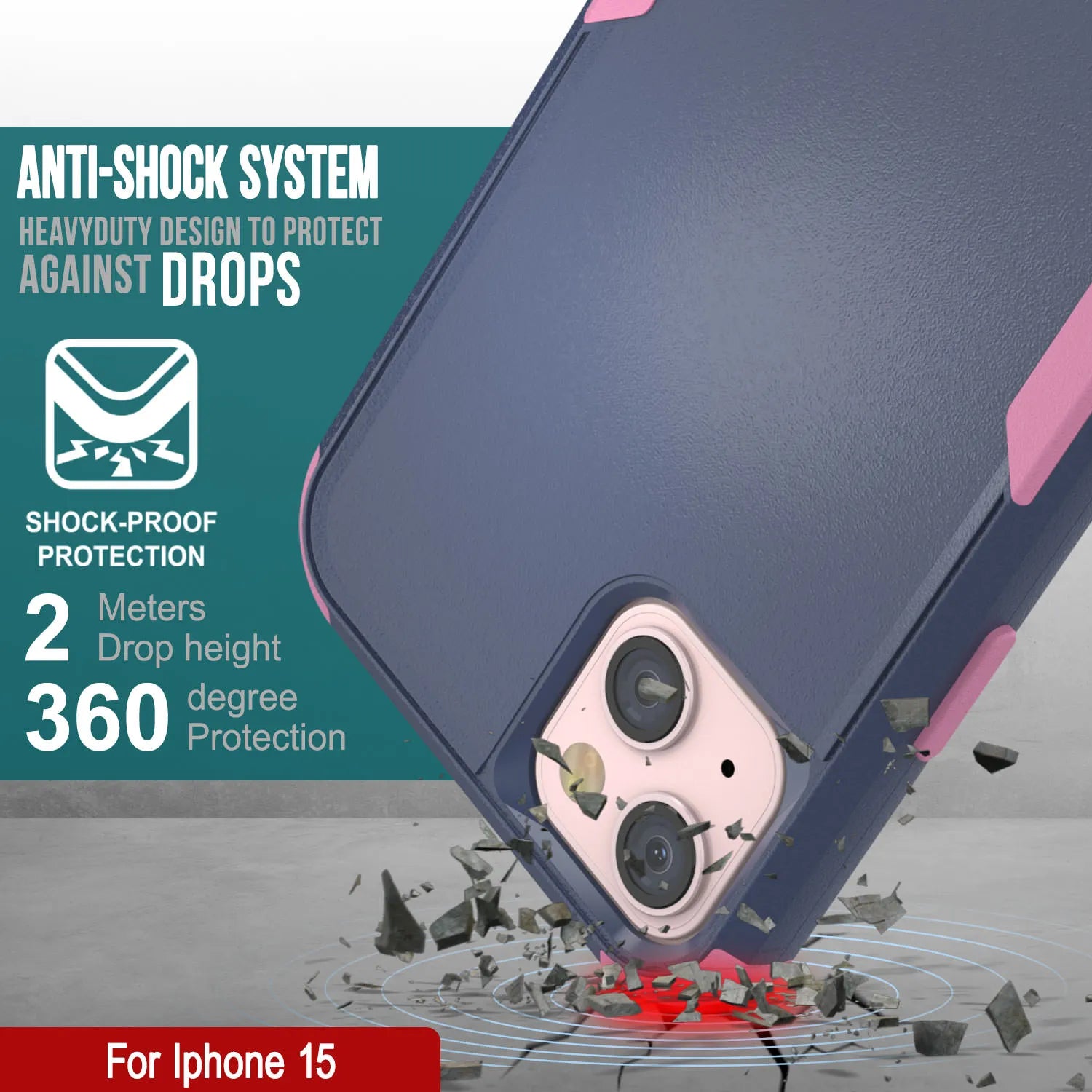 Punkcase for iPhone 15 Belt Clip Multilayer Holster Case [Patron Series] [Navy Pink]