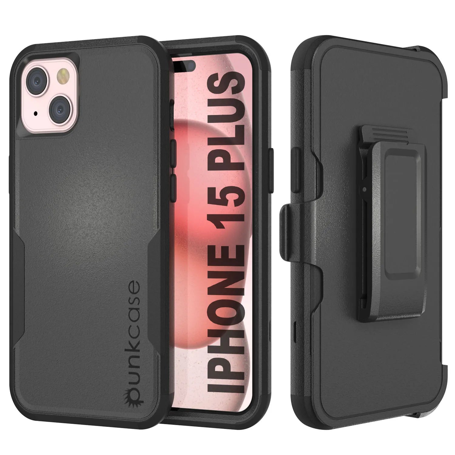 Punkcase for iPhone 15 Plus Belt Clip Multilayer Holster Case [Patron Series] [Black]