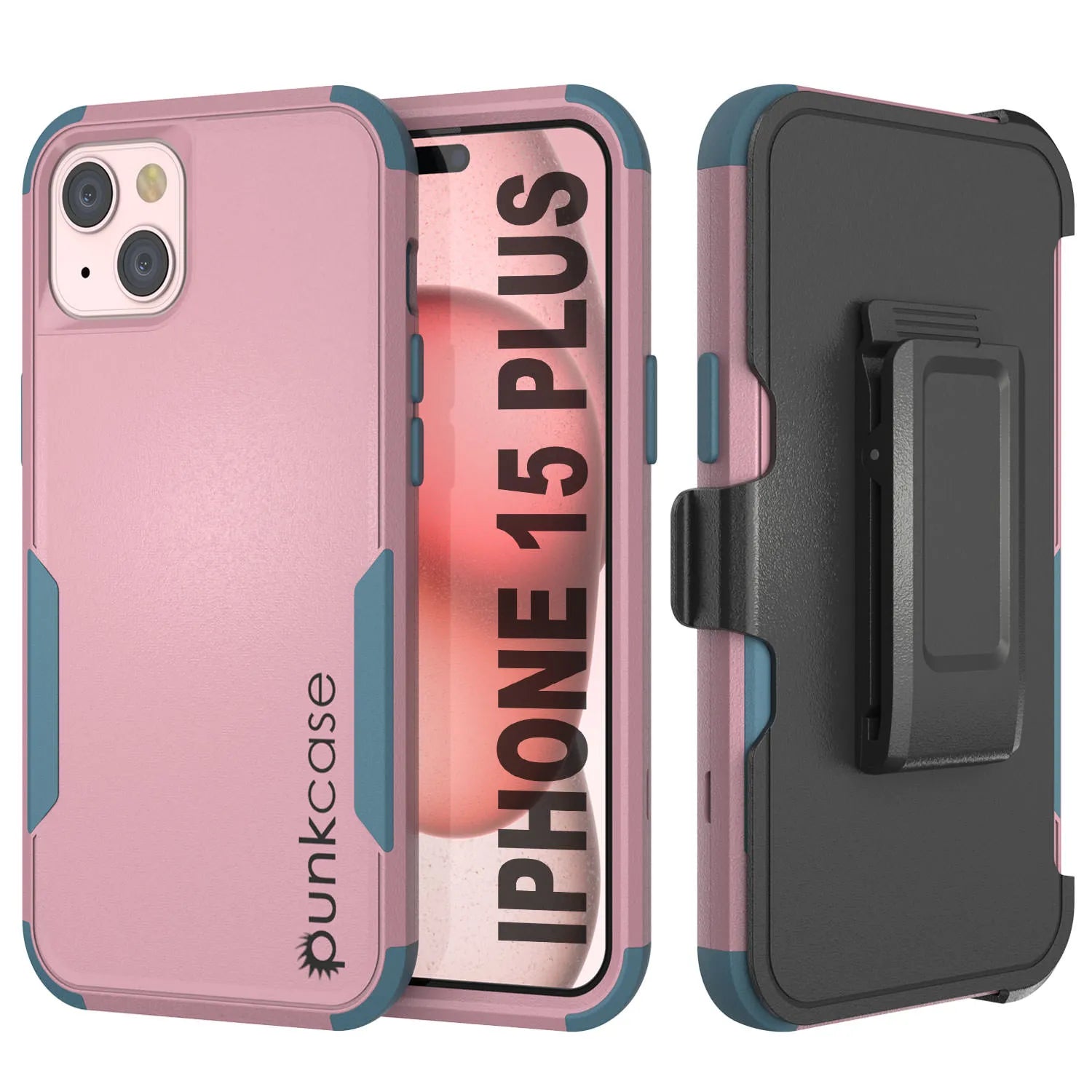 Punkcase for iPhone 15 Plus Belt Clip Multilayer Holster Case [Patron Series] [Pink-Blue]