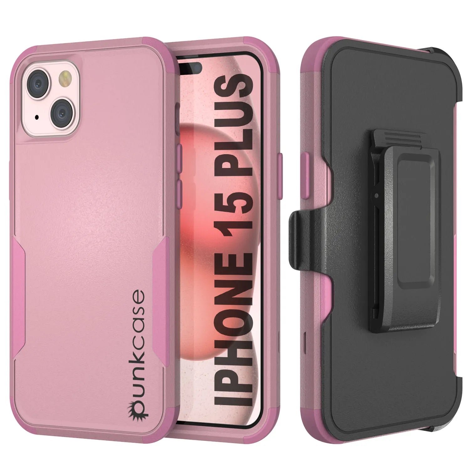 Punkcase for iPhone 15 Plus Belt Clip Multilayer Holster Case [Patron Series] [Pink]