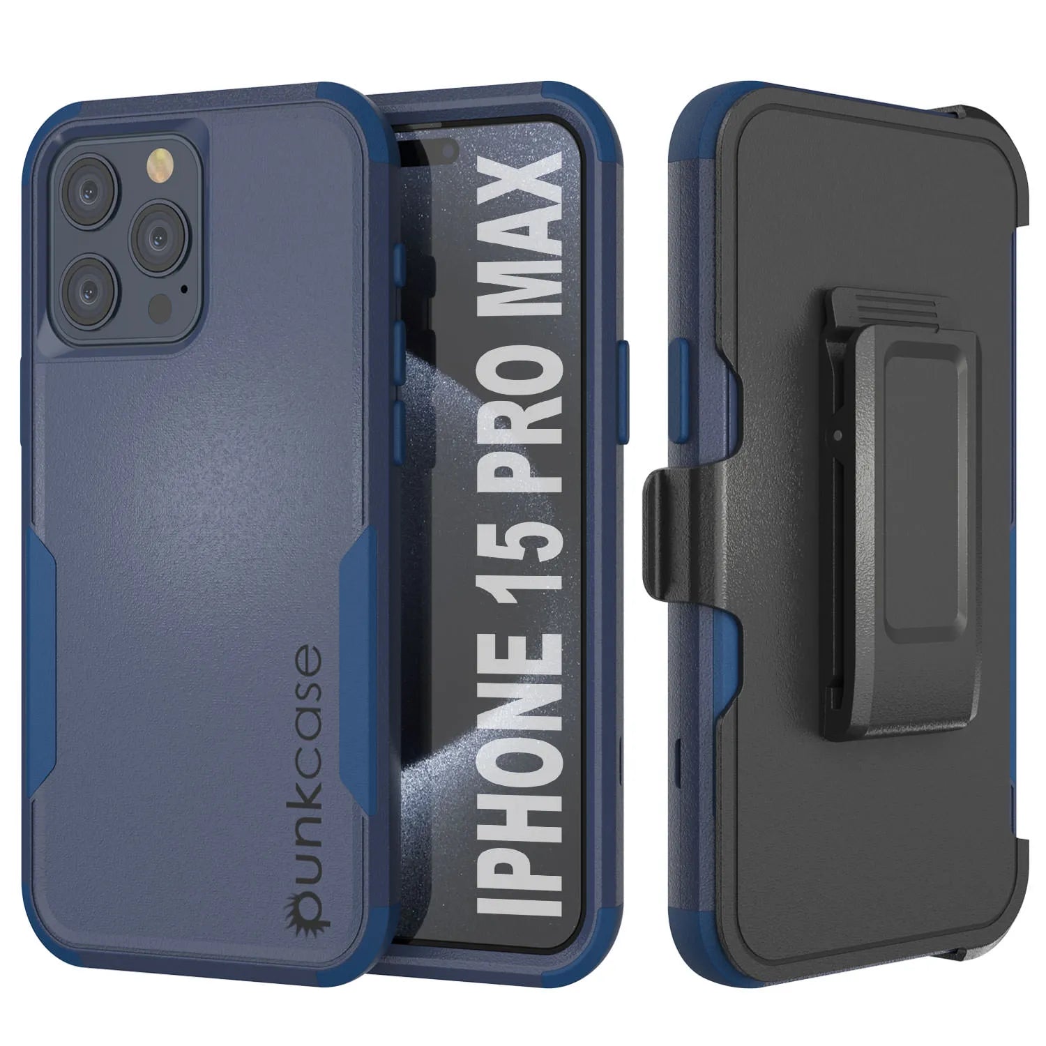 Punkcase for iPhone 15 Pro Max Belt Clip Multilayer Holster Case [Patron Series] [Navy]