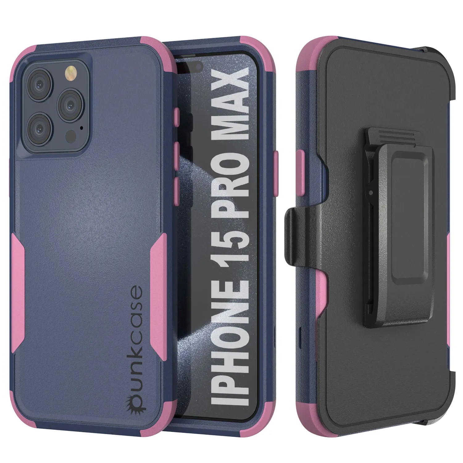 Punkcase for iPhone 15 Pro Max Belt Clip Multilayer Holster Case [Patron Series] [Navy Pink]