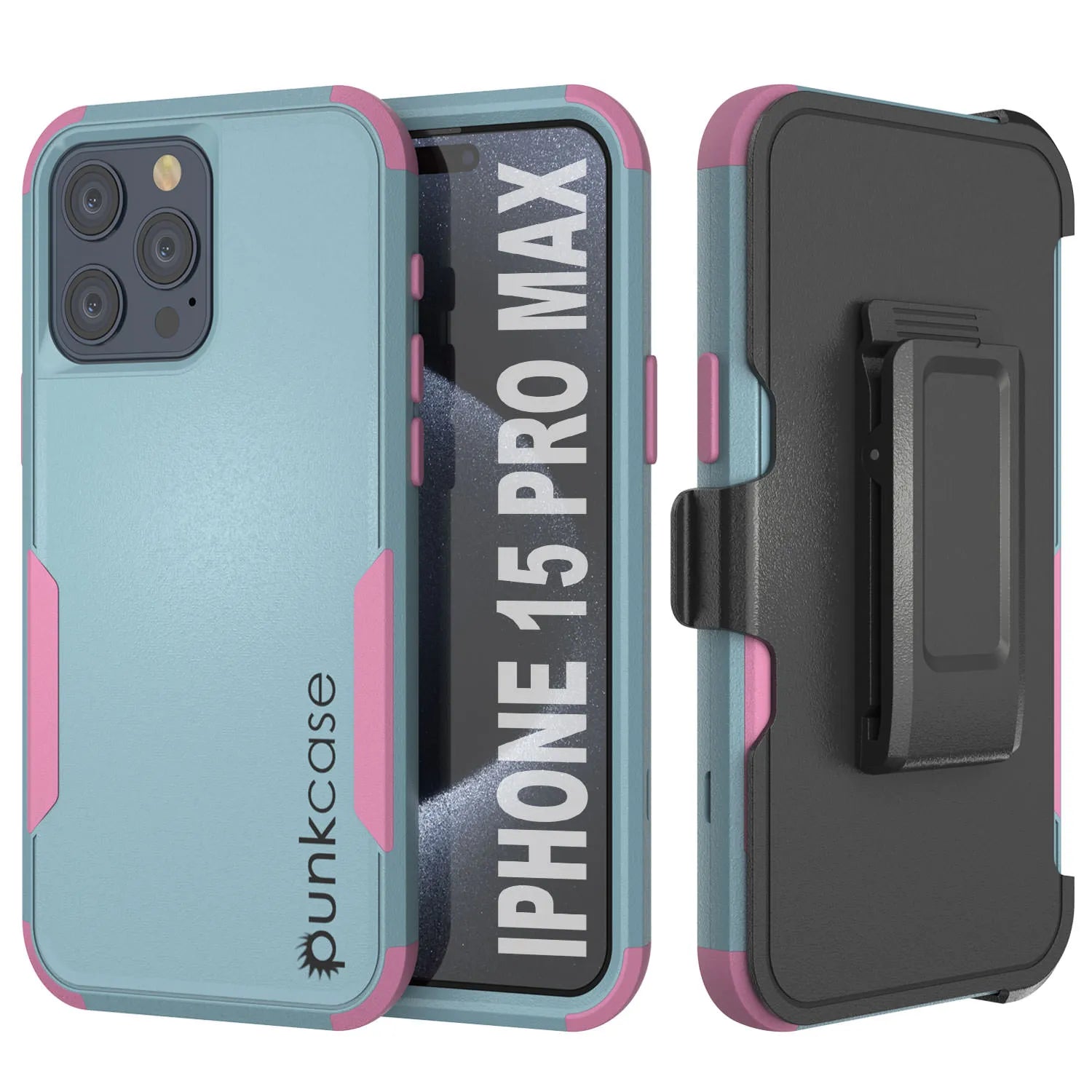 Punkcase for iPhone 15 Pro Max Belt Clip Multilayer Holster Case [Patron Series] [Mint-Pink]