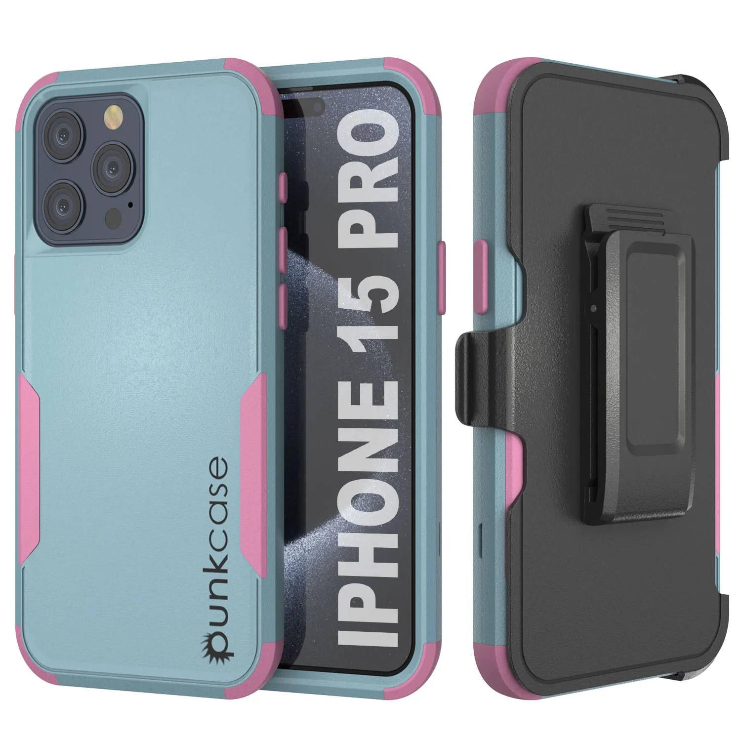 Punkcase for iPhone 15 Pro Belt Clip Multilayer Holster Case [Patron Series] [Mint-Pink]