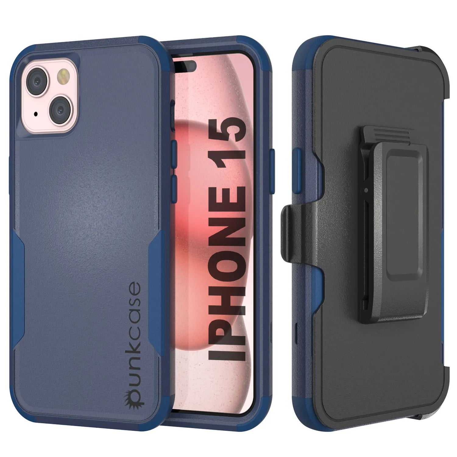 Punkcase for iPhone 15 Belt Clip Multilayer Holster Case [Patron Series] [Navy]