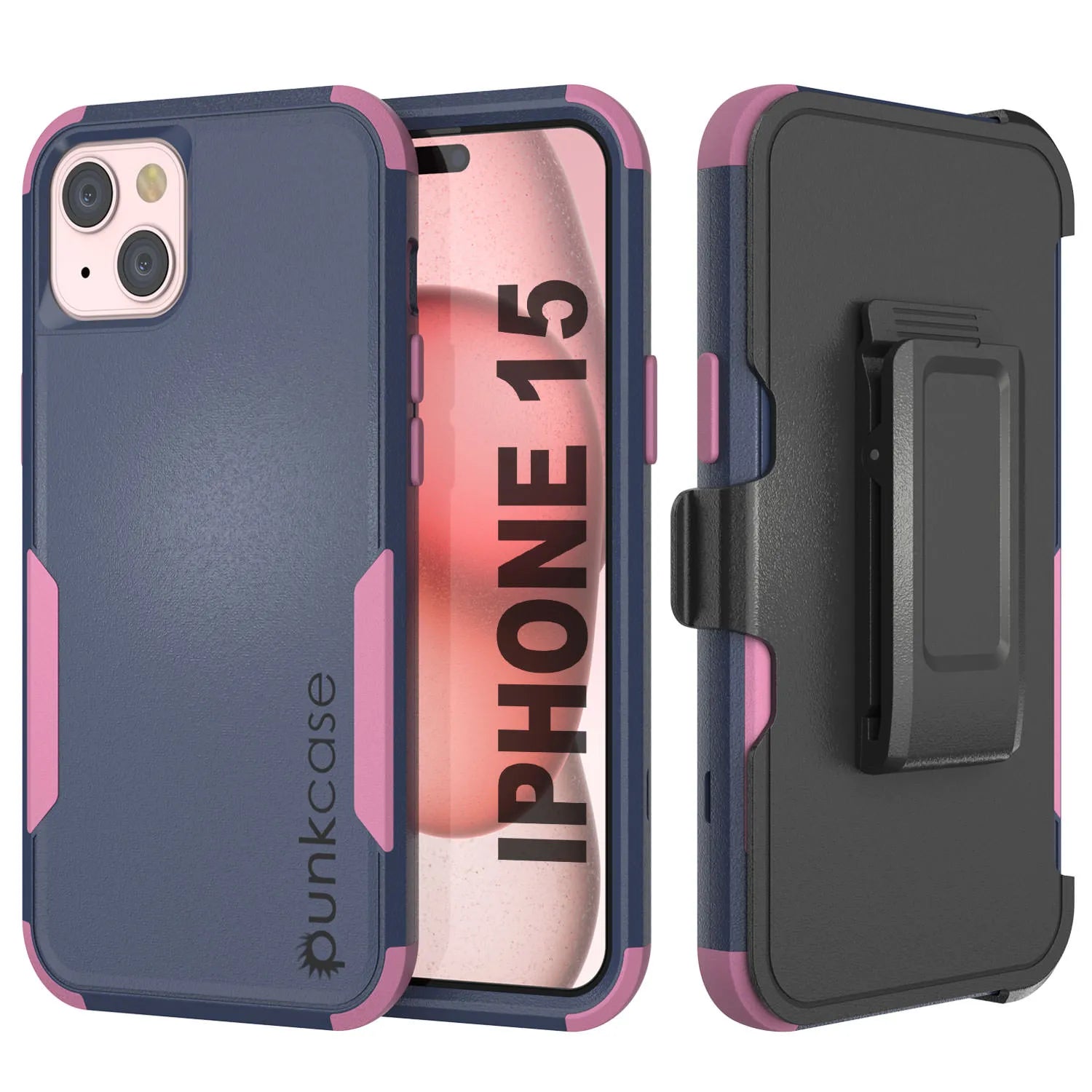 Punkcase for iPhone 15 Belt Clip Multilayer Holster Case [Patron Series] [Navy Pink]