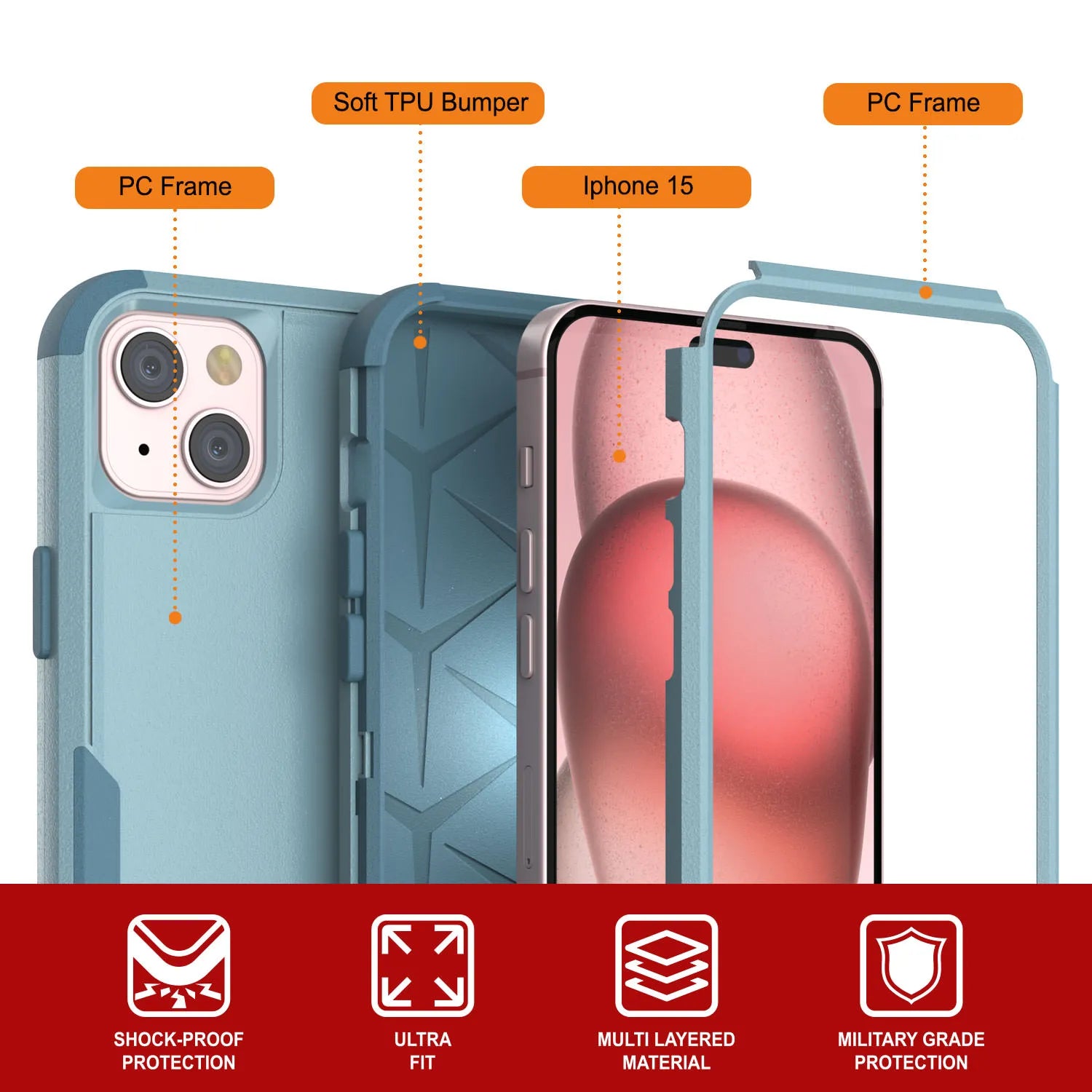 Punkcase for iPhone 15 Belt Clip Multilayer Holster Case [Patron Series] [Mint]