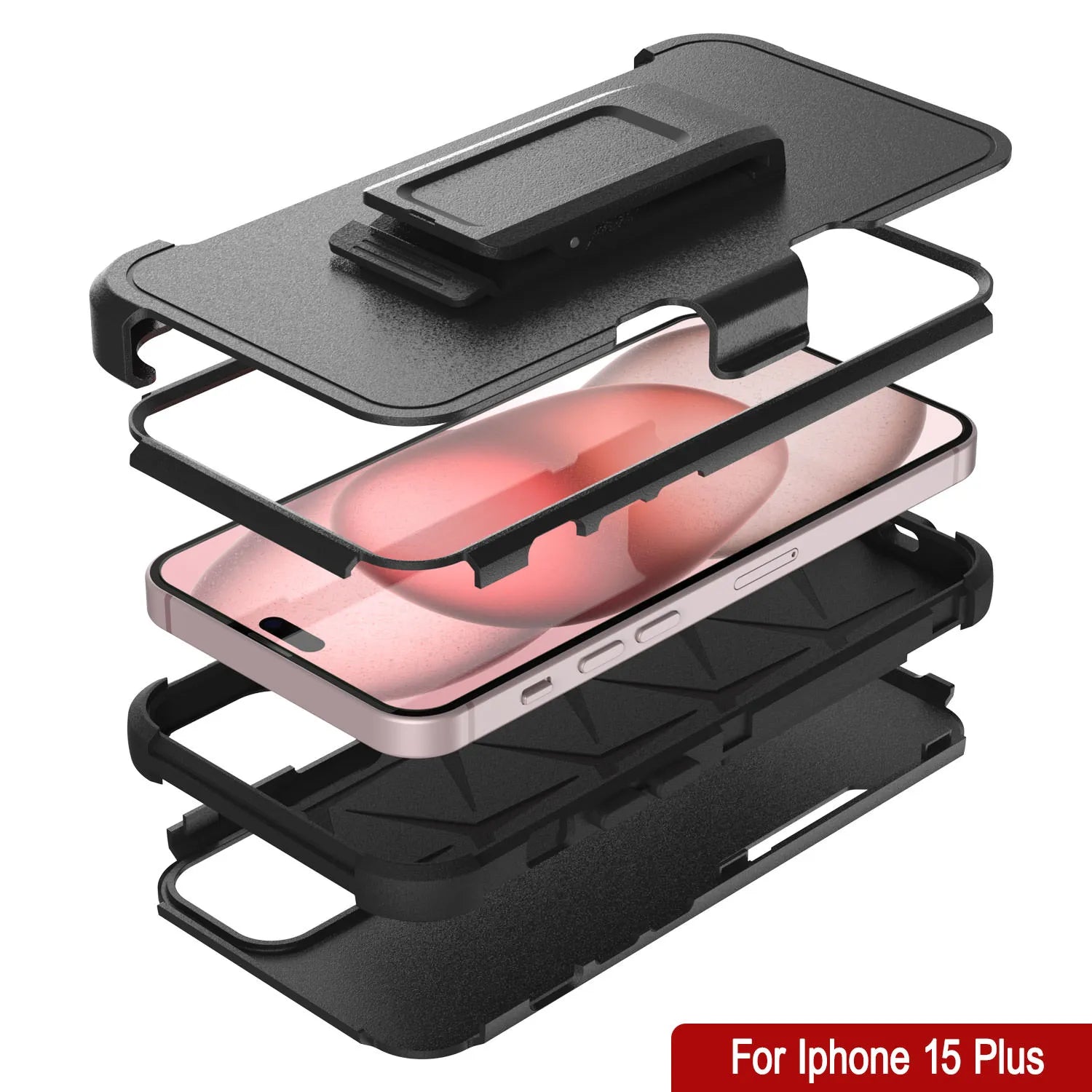 Punkcase for iPhone 15 Plus Belt Clip Multilayer Holster Case [Patron Series] [Black]