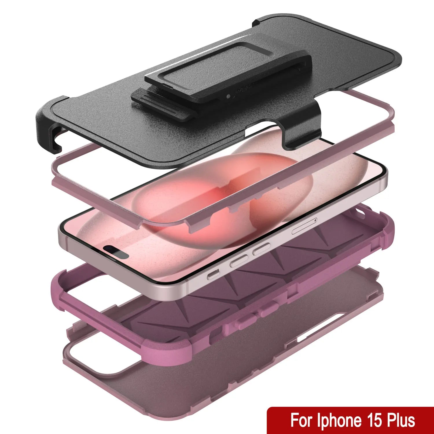 Punkcase for iPhone 15 Plus Belt Clip Multilayer Holster Case [Patron Series] [Pink]