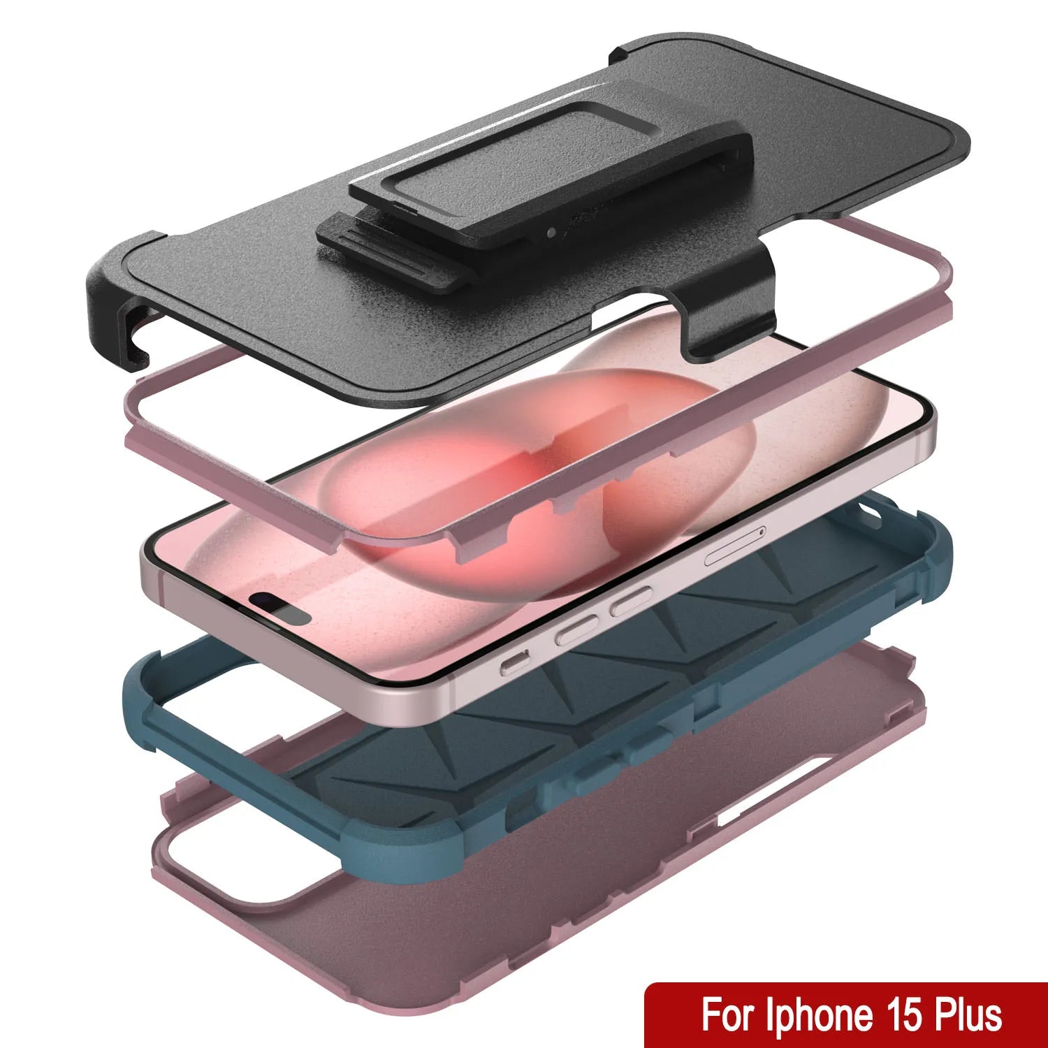 Punkcase for iPhone 15 Plus Belt Clip Multilayer Holster Case [Patron Series] [Pink-Blue]