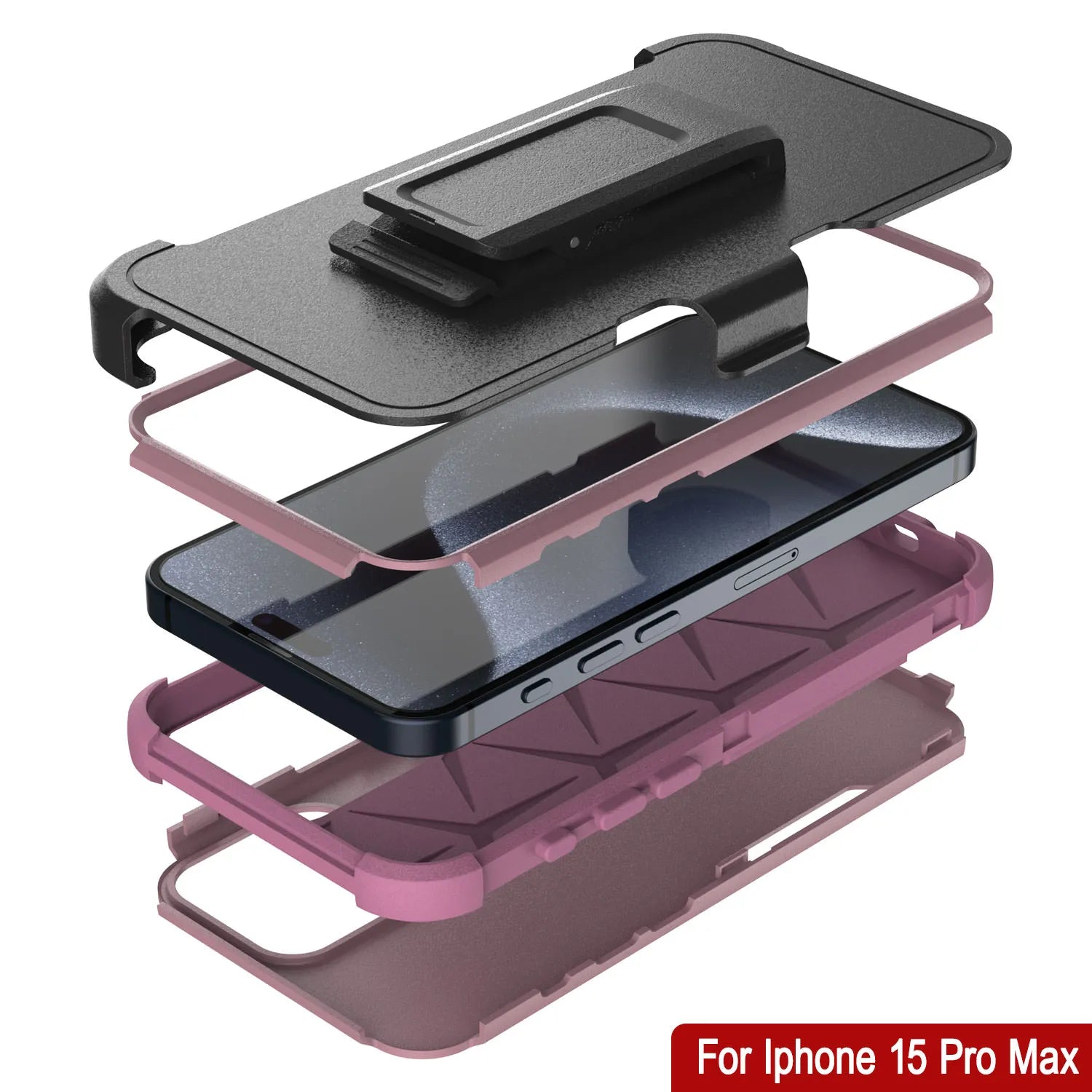 Punkcase for iPhone 15 Pro Max Belt Clip Multilayer Holster Case [Patron Series] [Pink]