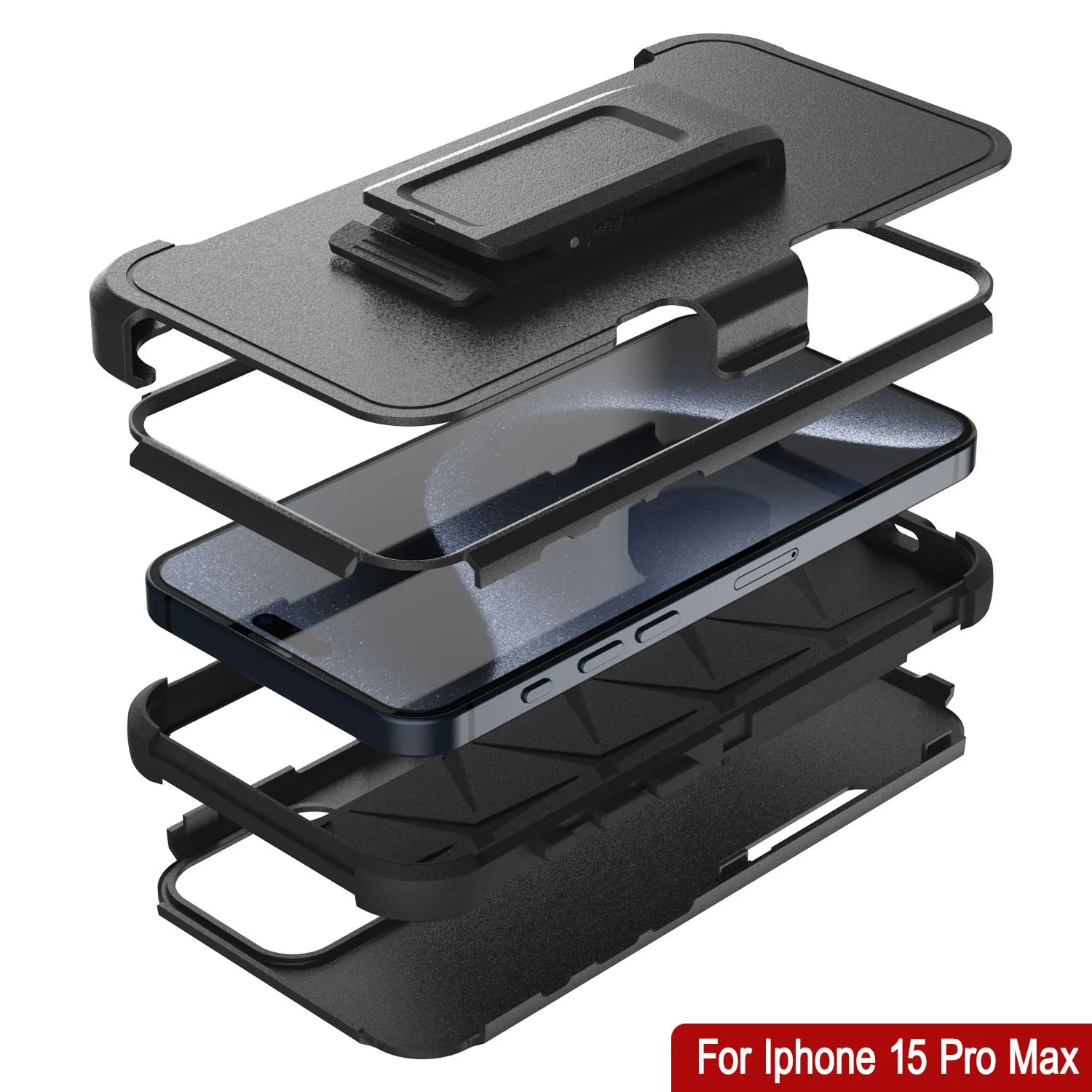 Punkcase for iPhone 15 Pro Max Belt Clip Multilayer Holster Case [Patron Series] [Black]