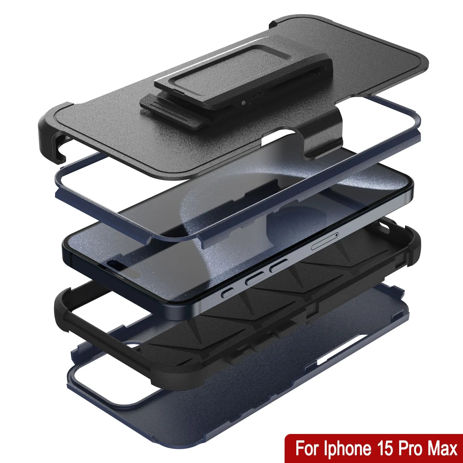 Punkcase for iPhone 15 Pro Max Belt Clip Multilayer Holster Case [Patron Series] [Navy Black]