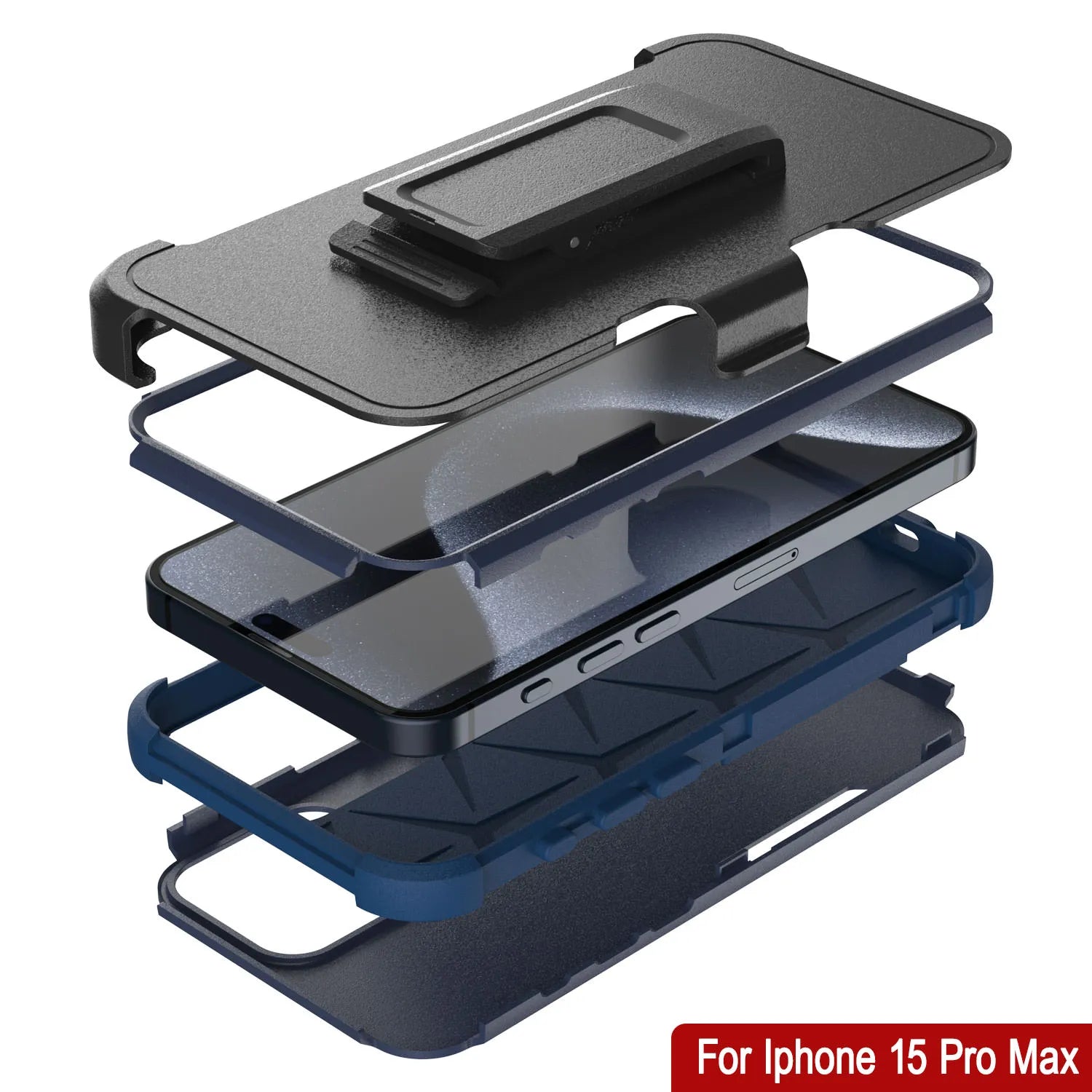 Punkcase for iPhone 15 Pro Max Belt Clip Multilayer Holster Case [Patron Series] [Navy]