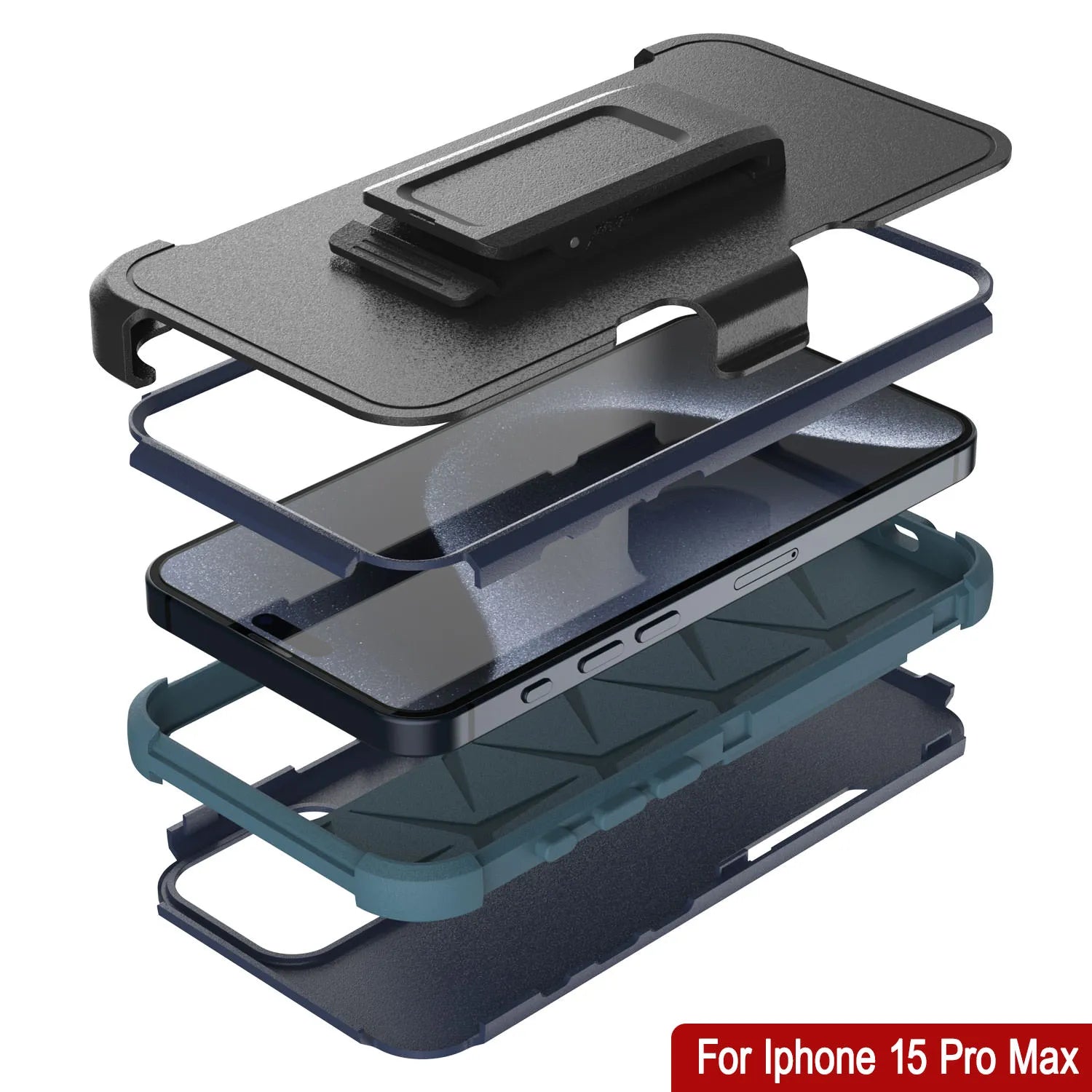 Punkcase for iPhone 15 Pro Max Belt Clip Multilayer Holster Case [Patron Series] [Navy Blue]
