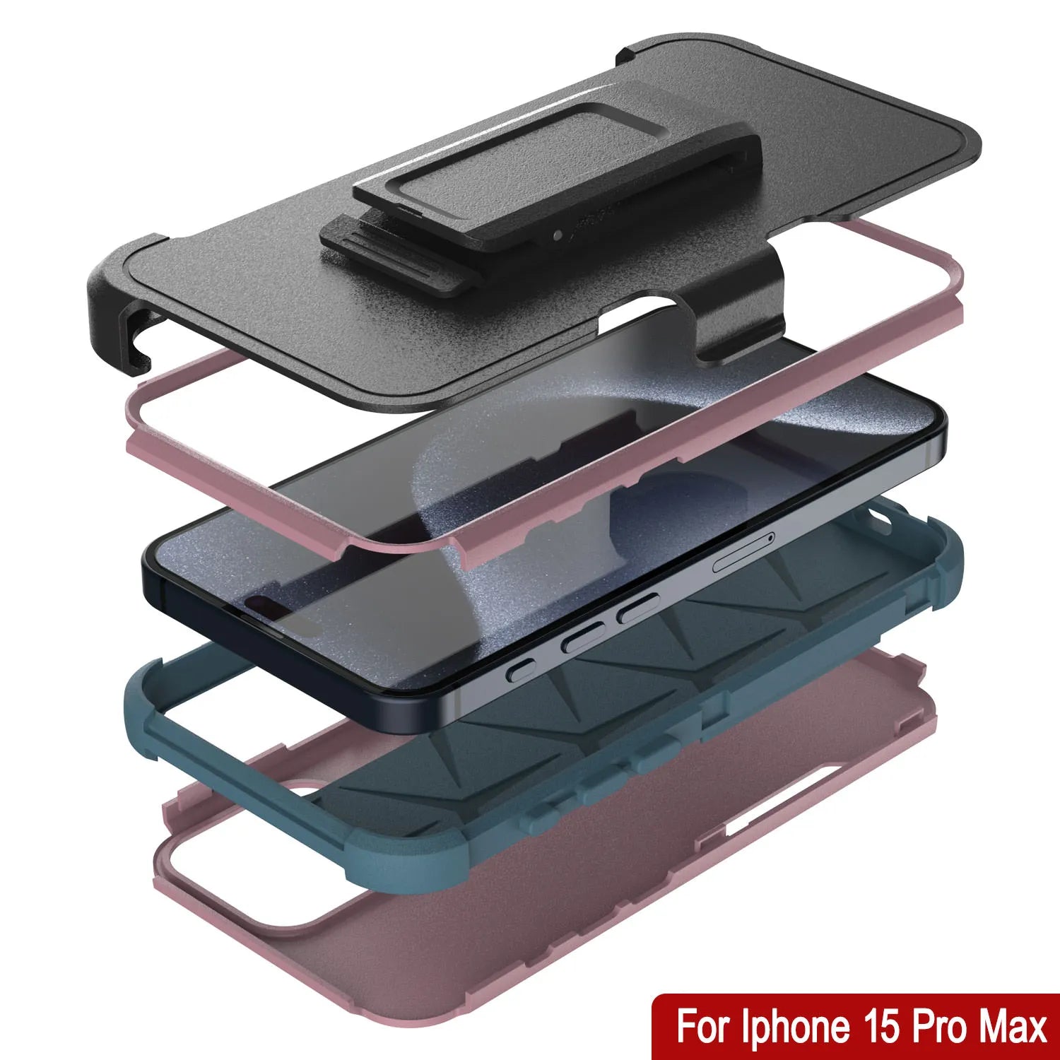 Punkcase for iPhone 15 Pro Max Belt Clip Multilayer Holster Case [Patron Series] [Pink-Blue]
