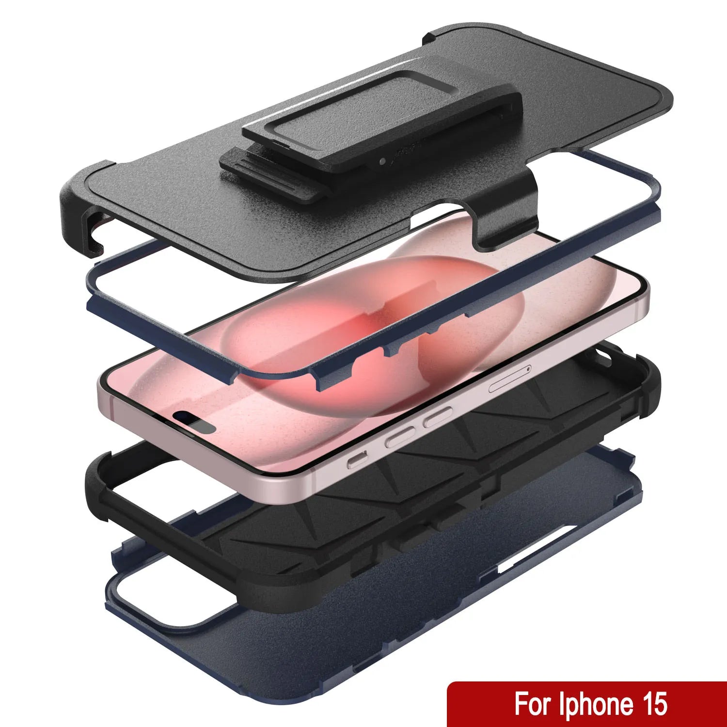 Punkcase for iPhone 15 Belt Clip Multilayer Holster Case [Patron Series] [Navy Black]