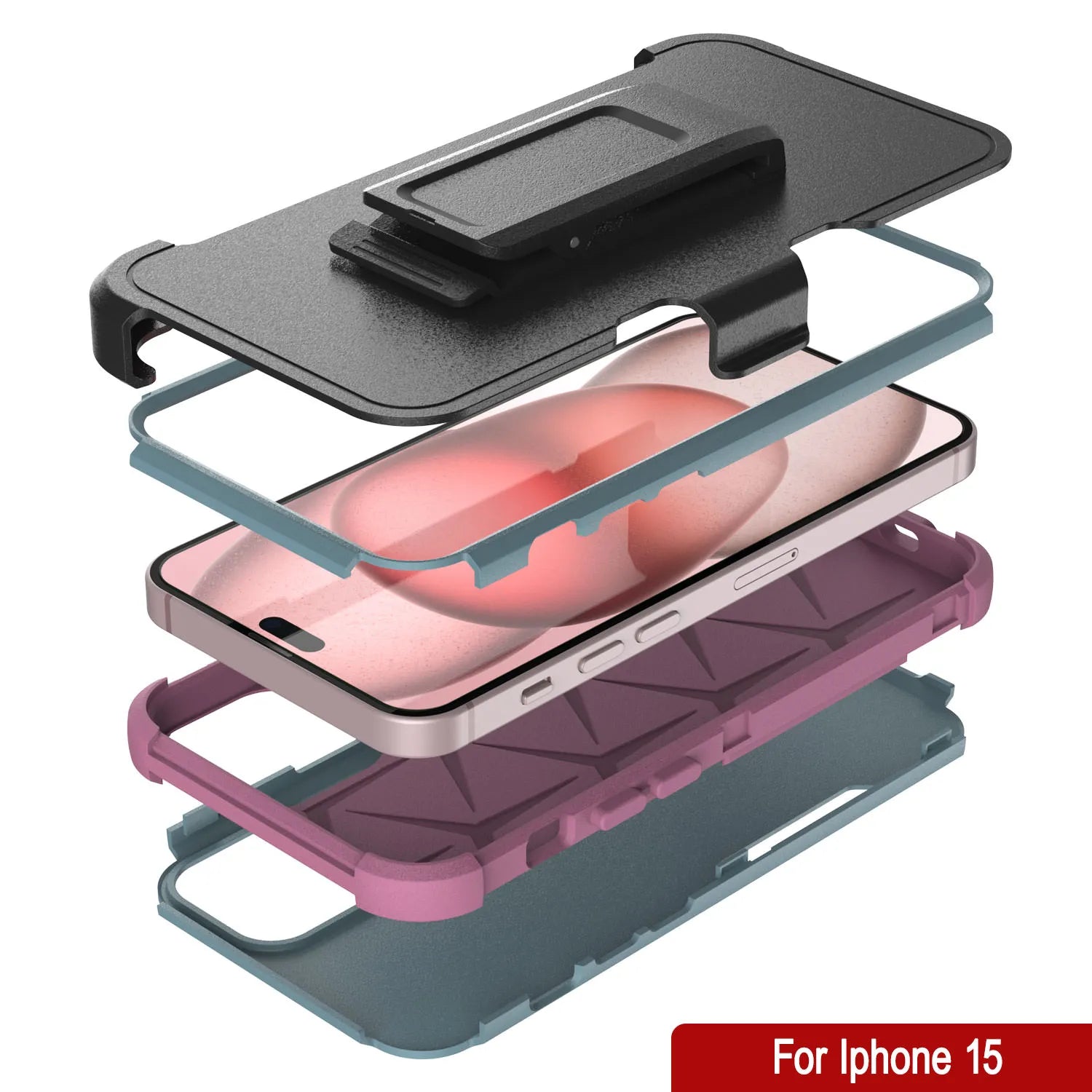 Punkcase for iPhone 15 Belt Clip Multilayer Holster Case [Patron Series] [Mint-Pink]