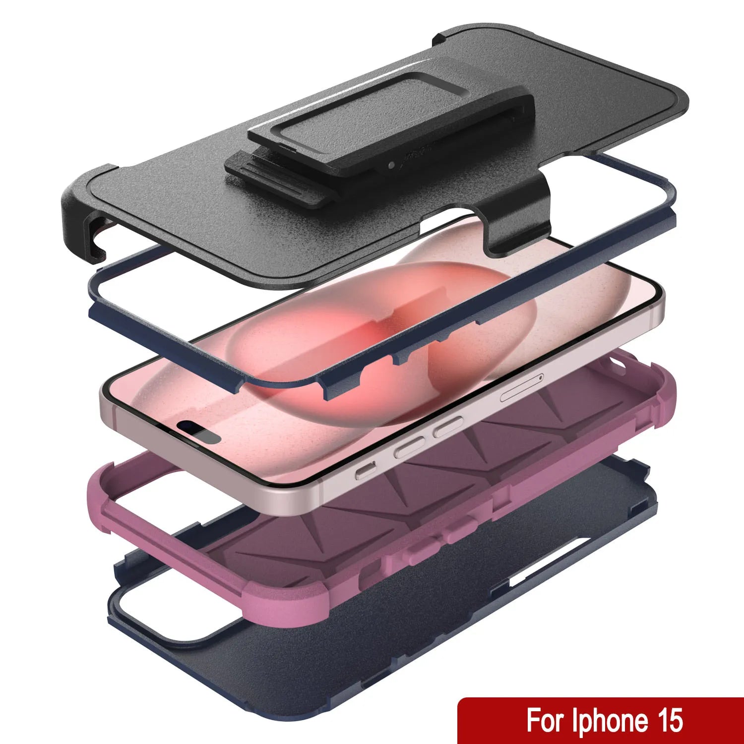 Punkcase for iPhone 15 Belt Clip Multilayer Holster Case [Patron Series] [Navy Pink]