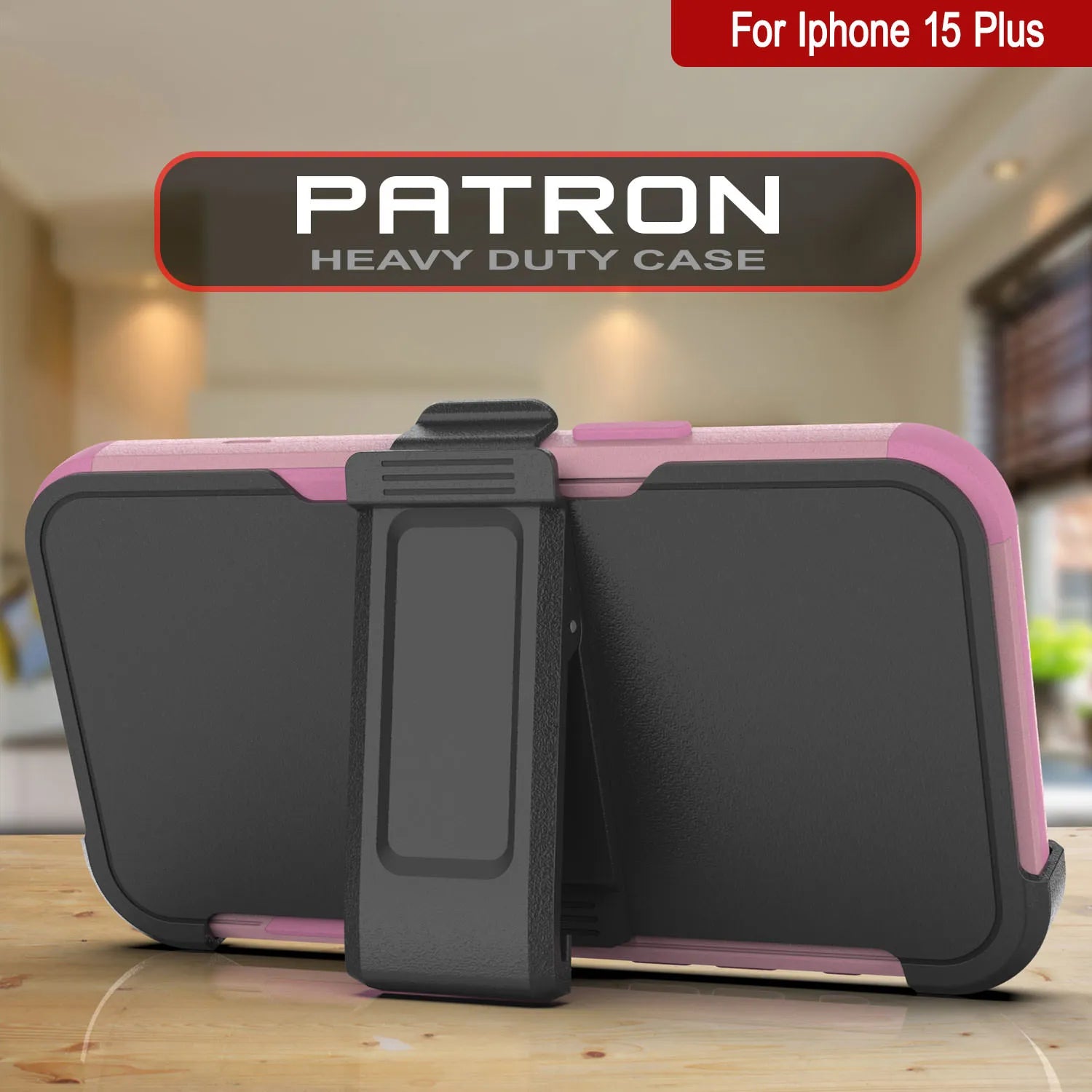 Punkcase for iPhone 15 Plus Belt Clip Multilayer Holster Case [Patron Series] [Pink]